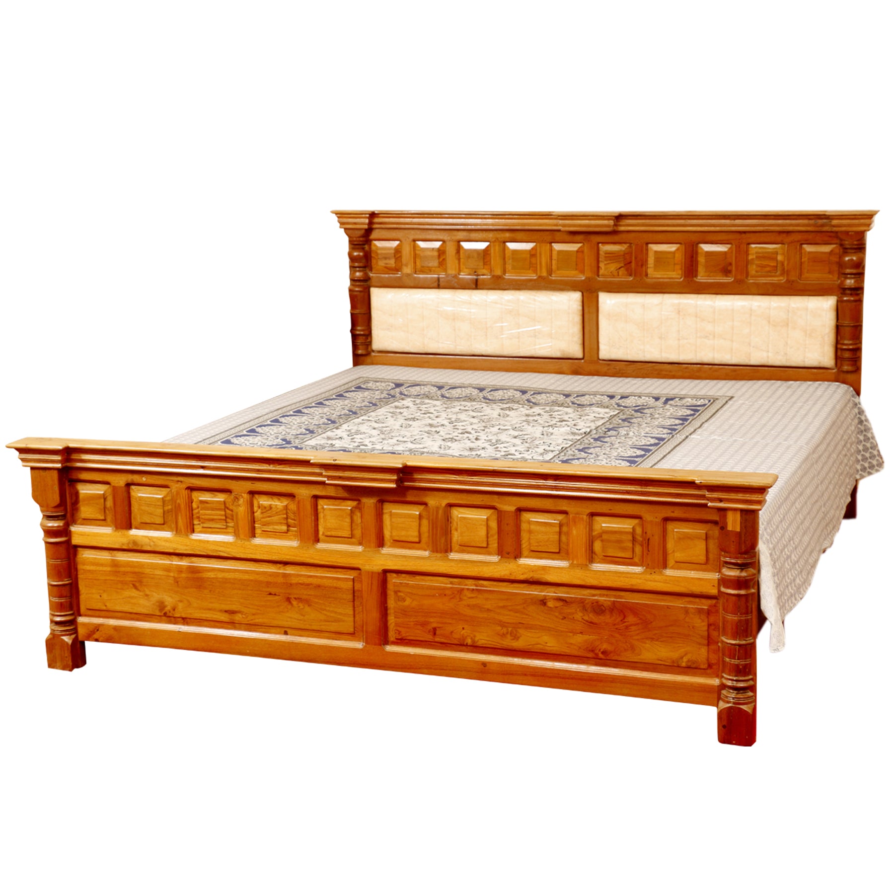 Teak Wood Bed in Light Brown Finish