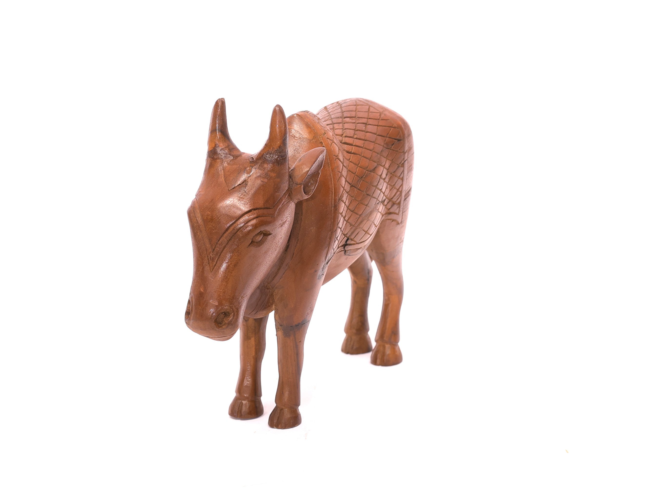Wooden Intricate Majestic Cow Showpiece Animal Figurine