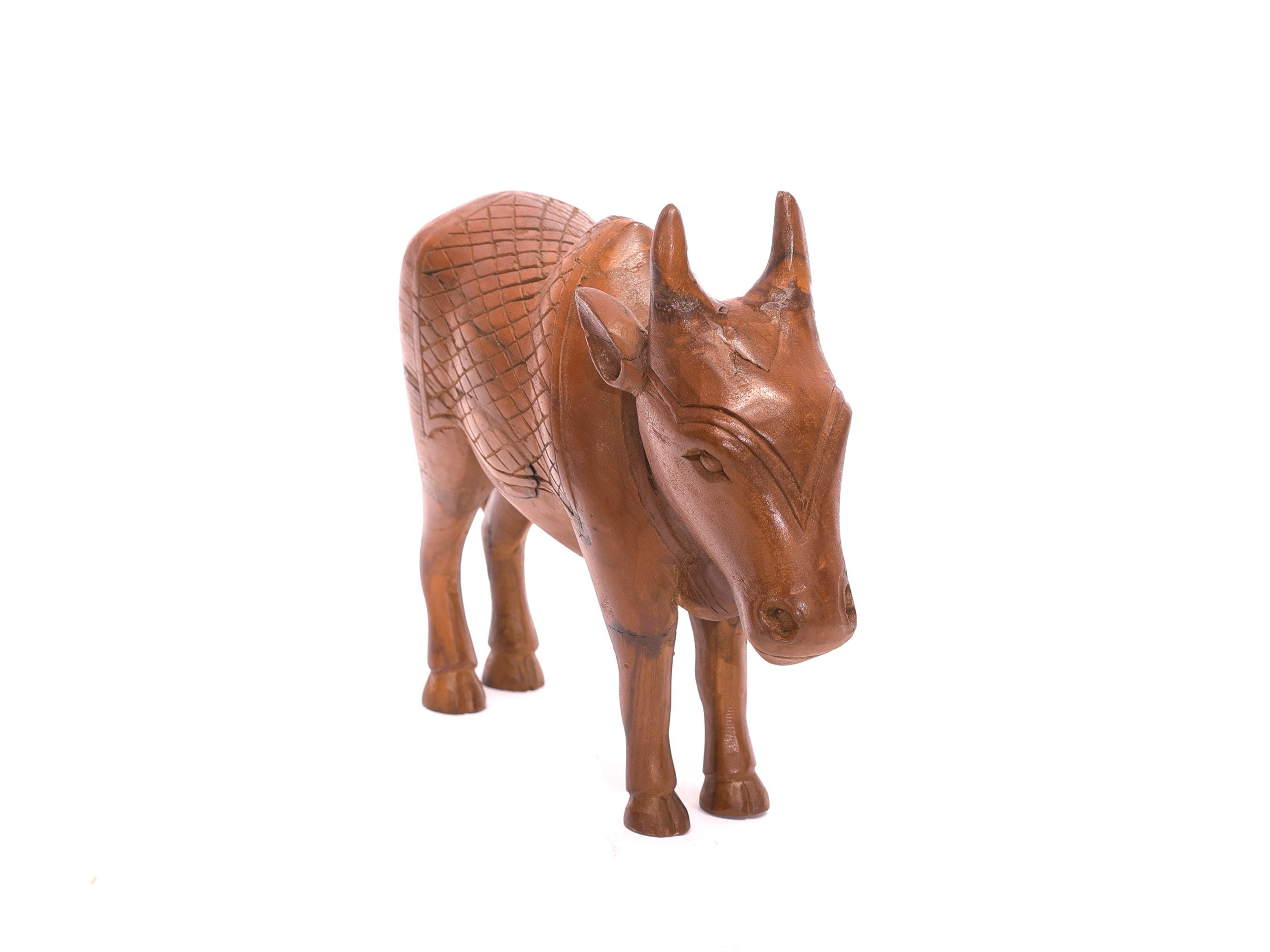 Wooden Intricate Majestic Cow Showpiece Animal Figurine