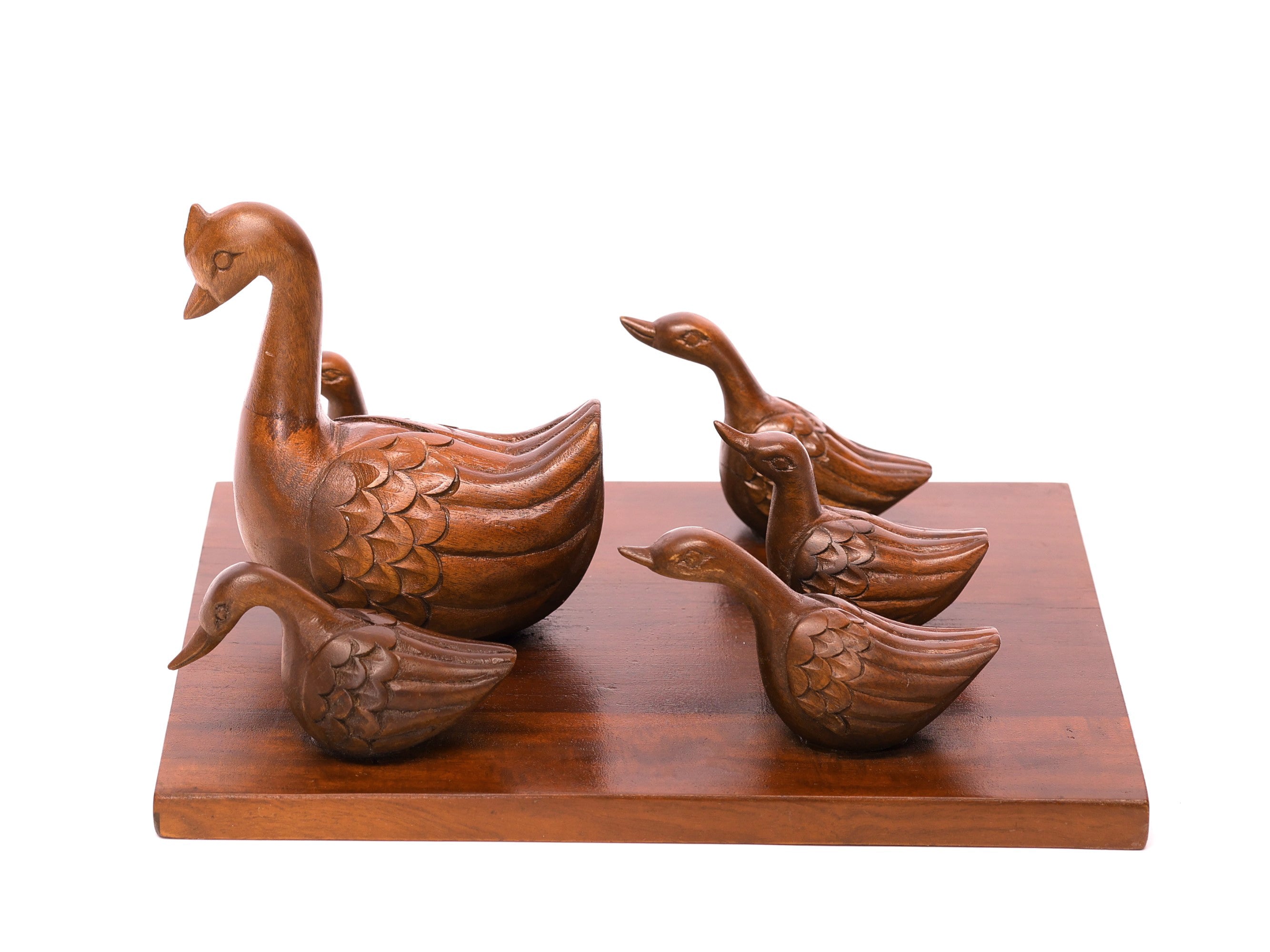 Wooden Swan Group Showpiece Animal Figurine