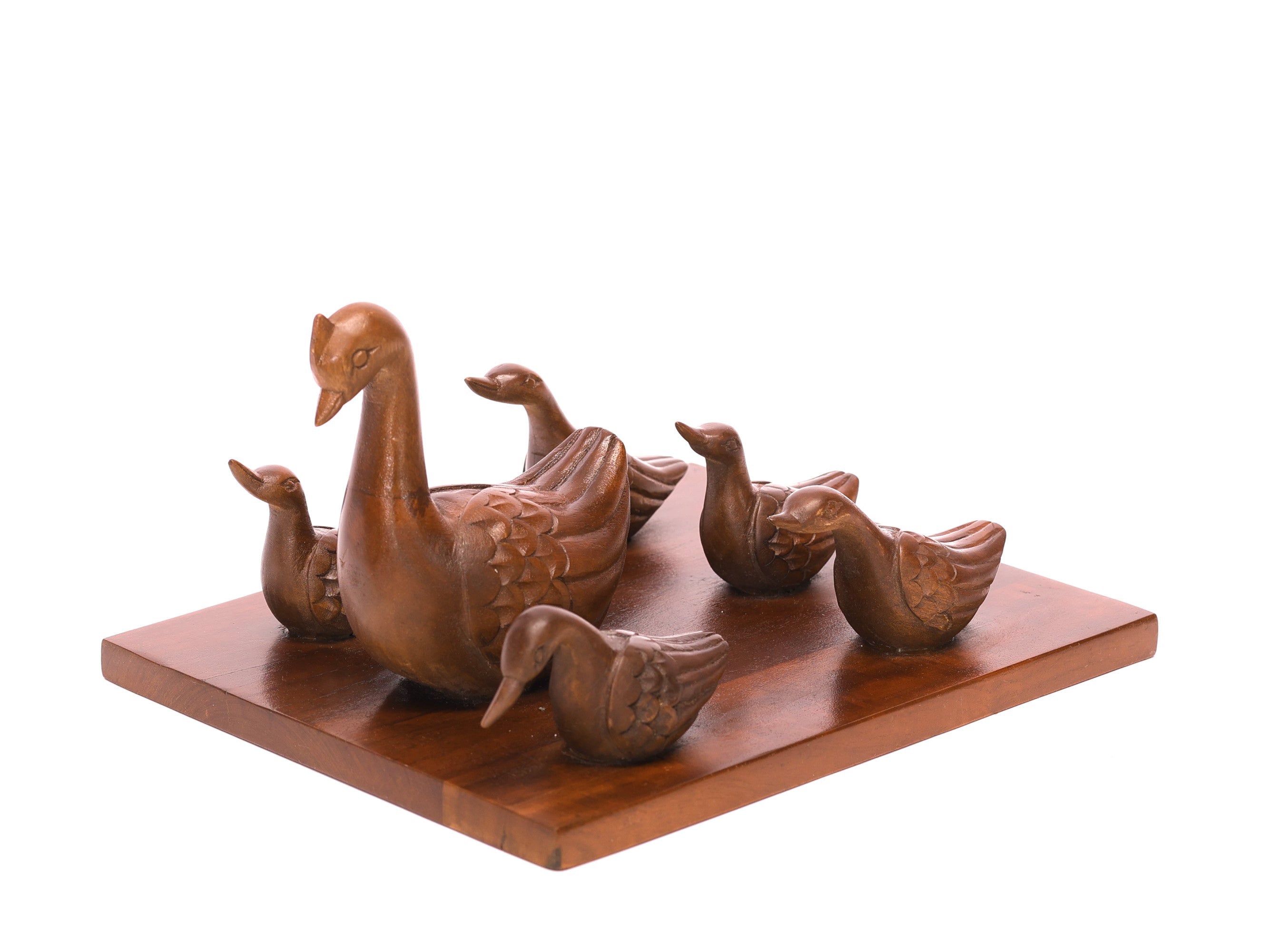 Wooden Swan Group Showpiece Animal Figurine