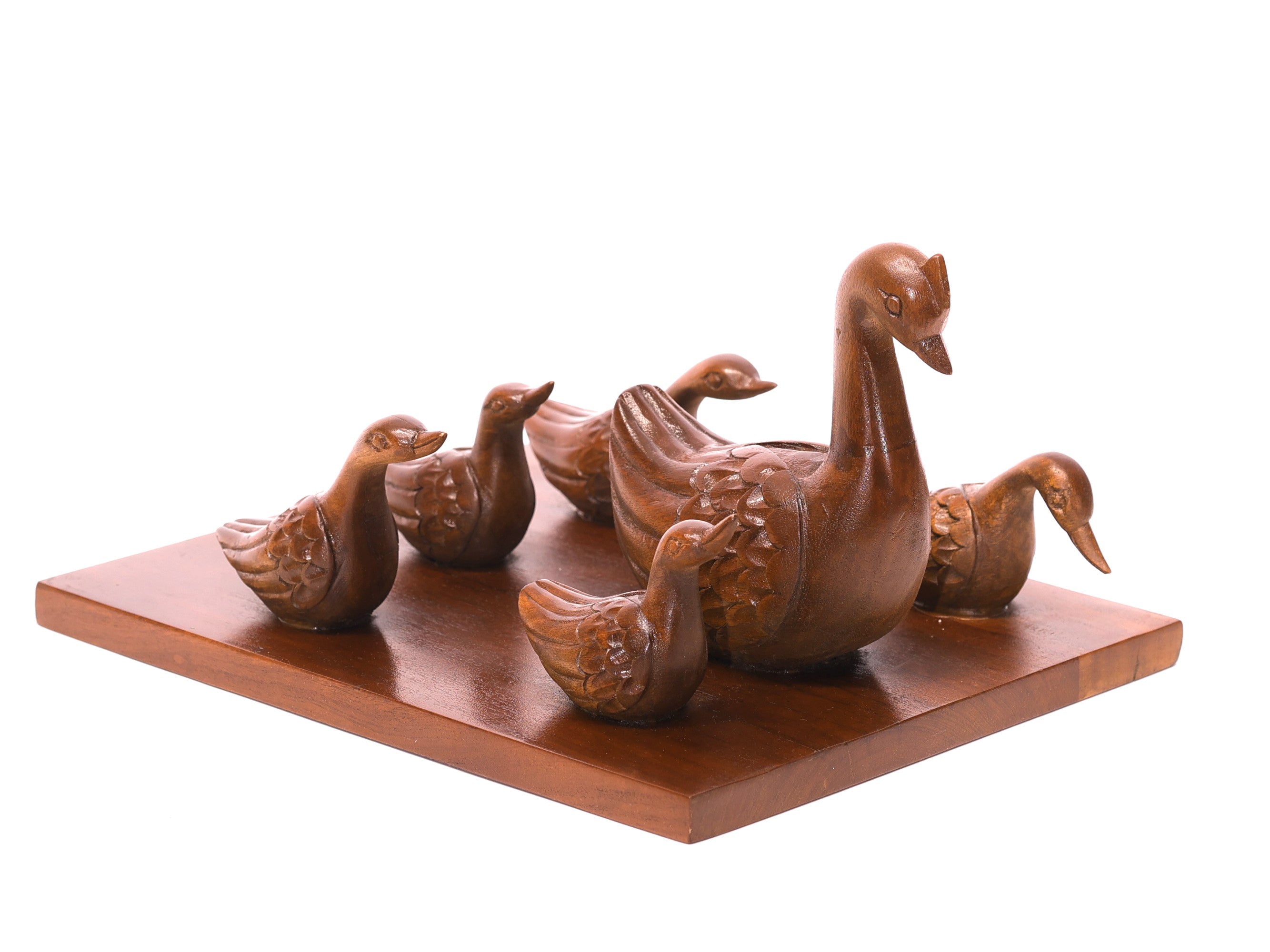 Wooden Swan Group Showpiece Animal Figurine