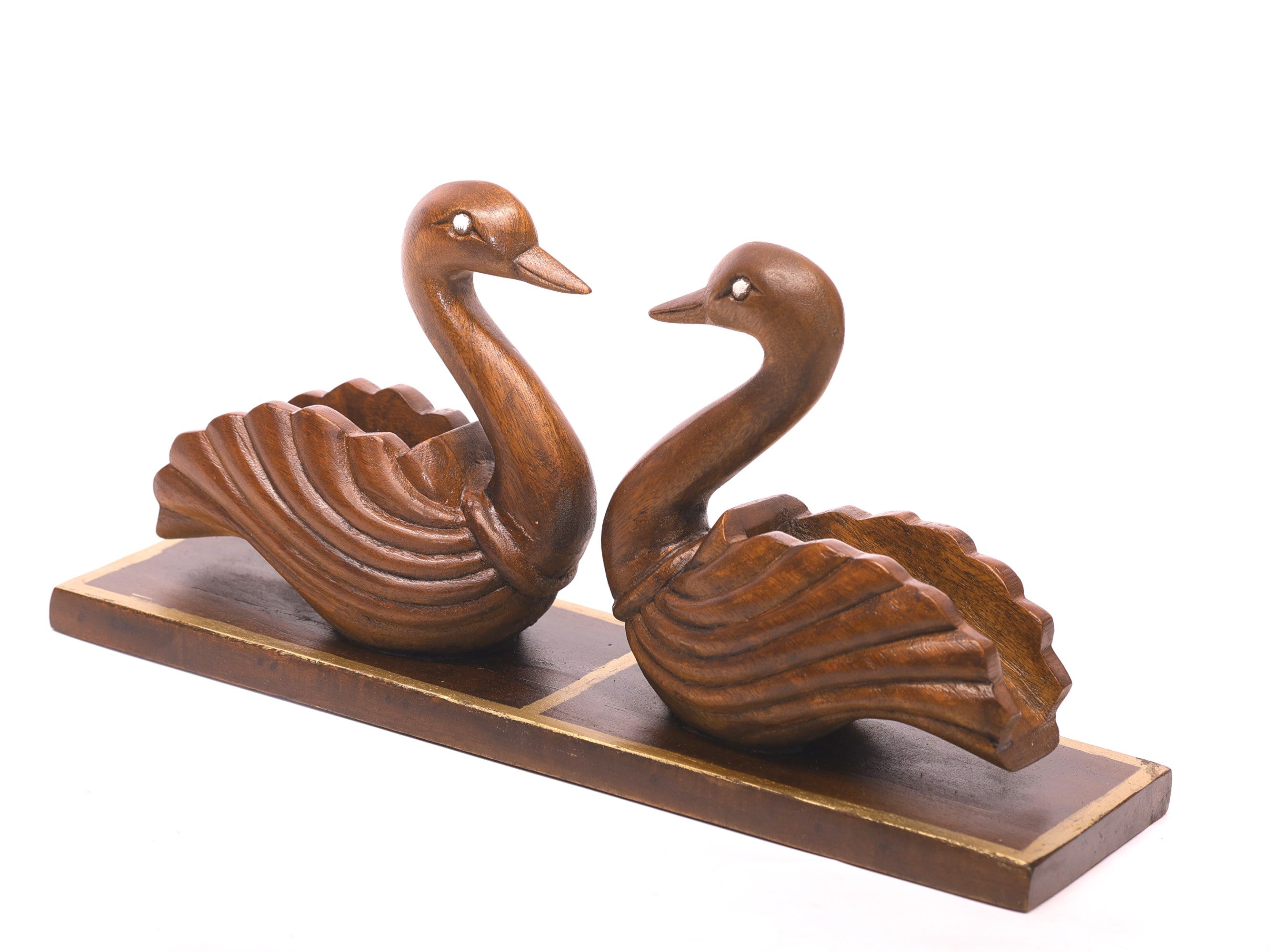 A Pair of Wooden Swans Showpiece Animal Figurine