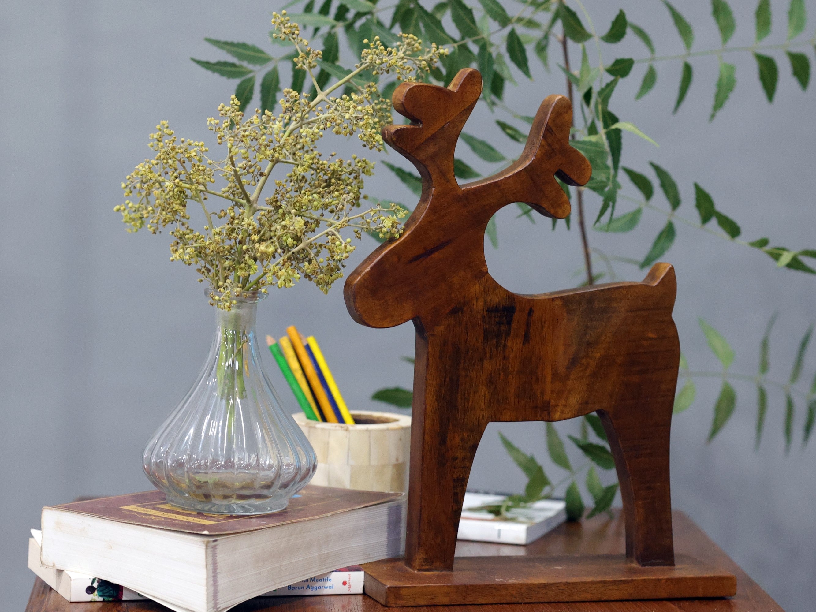 Wooden Santa Deer Animal Figurine