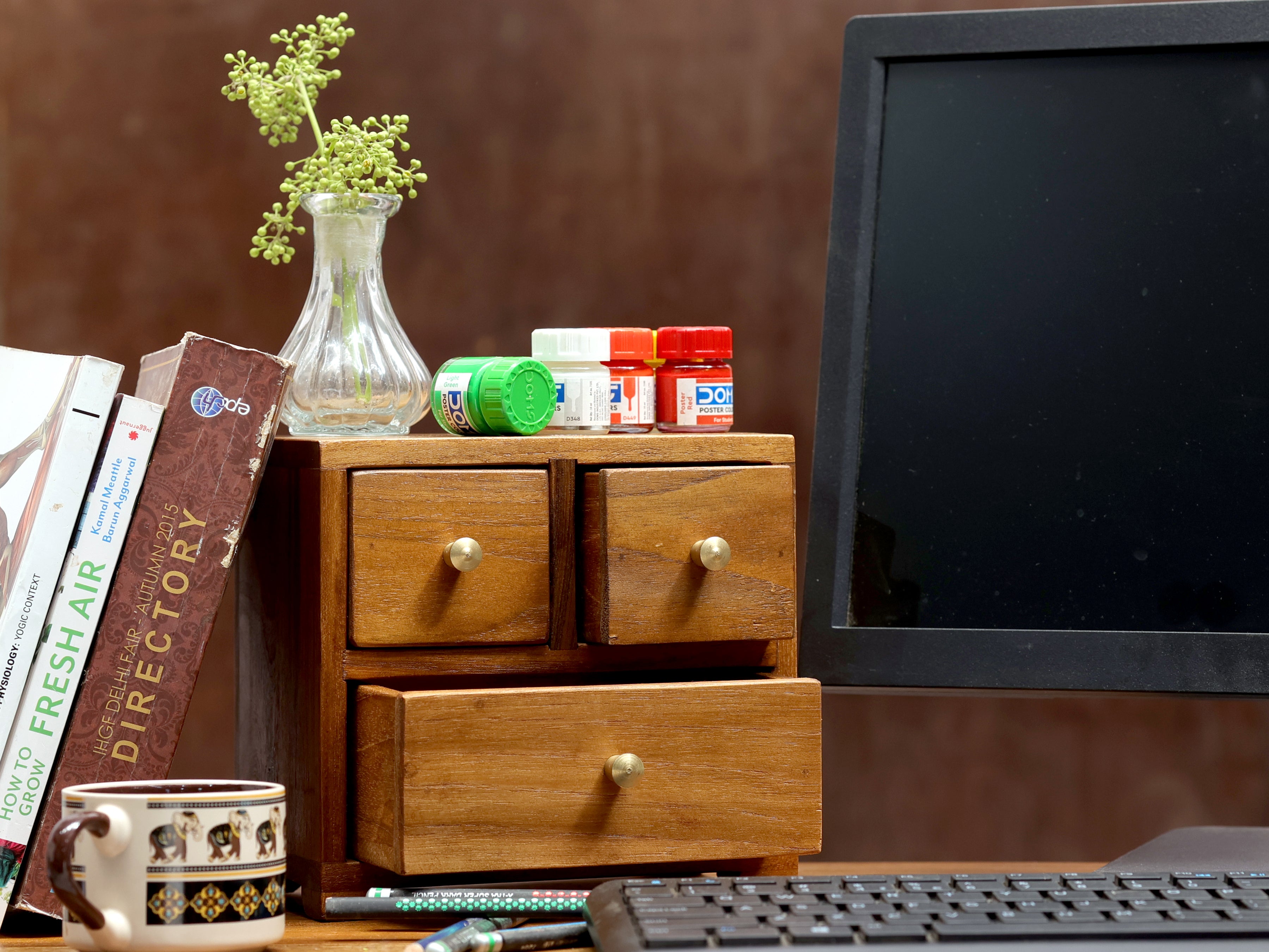 Three Compartment Quirky Desk Organizer Natural Desk Organizer