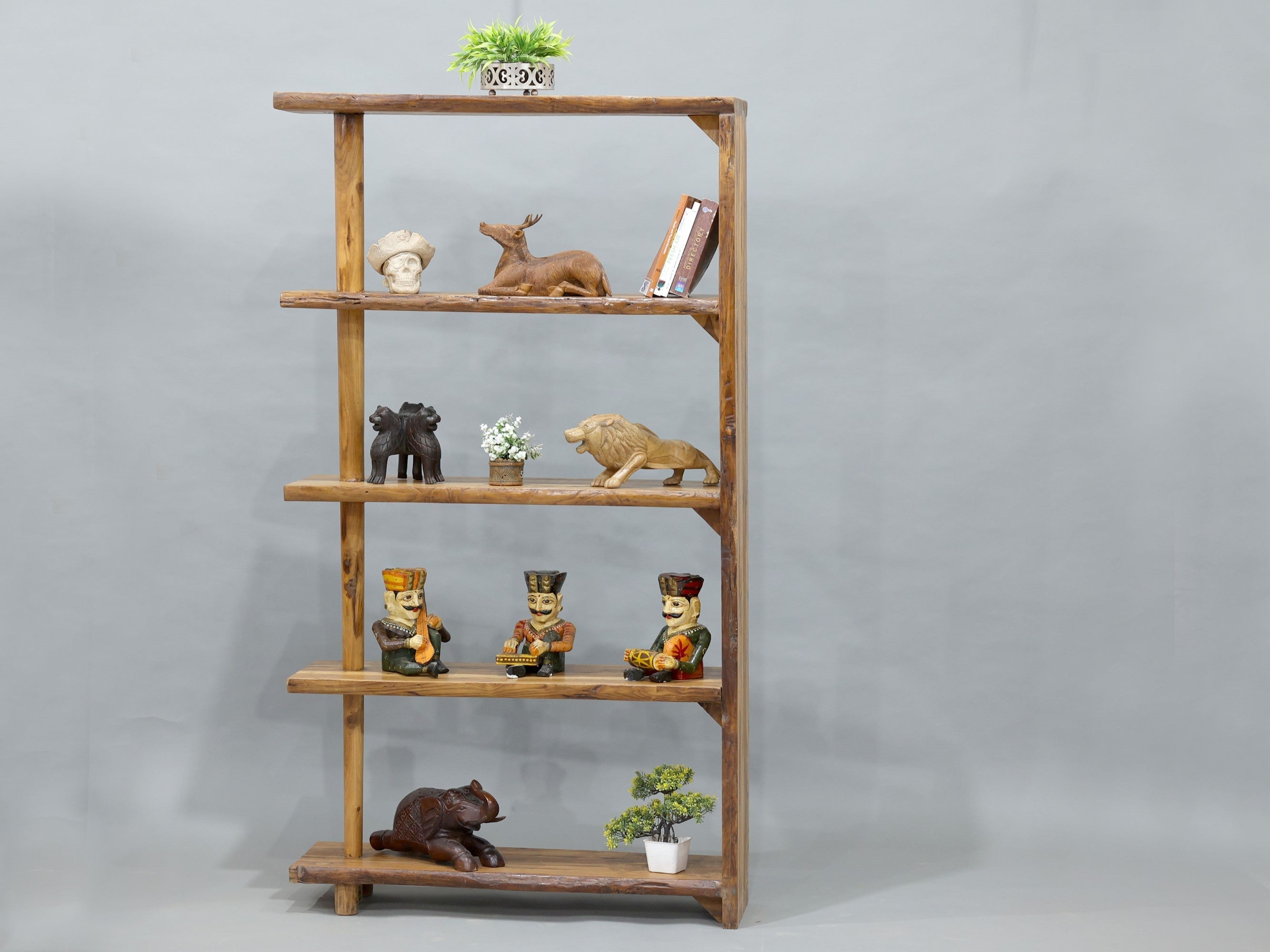 Heritage Finish Teak Wood 4 Shelf Rack Rack