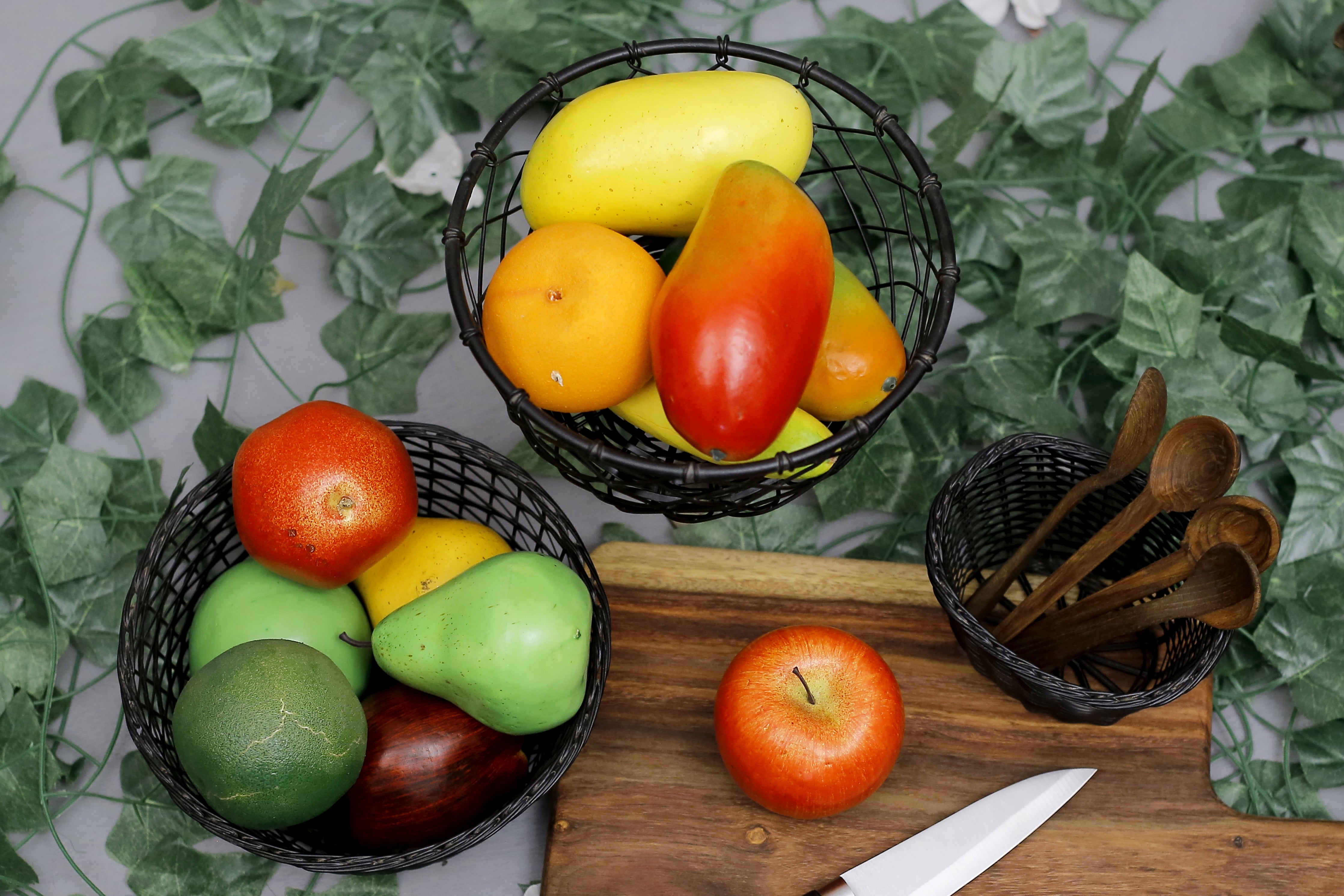 (Set of 3) Black Coloured Fruit Crate Metallic Tray Set Tray