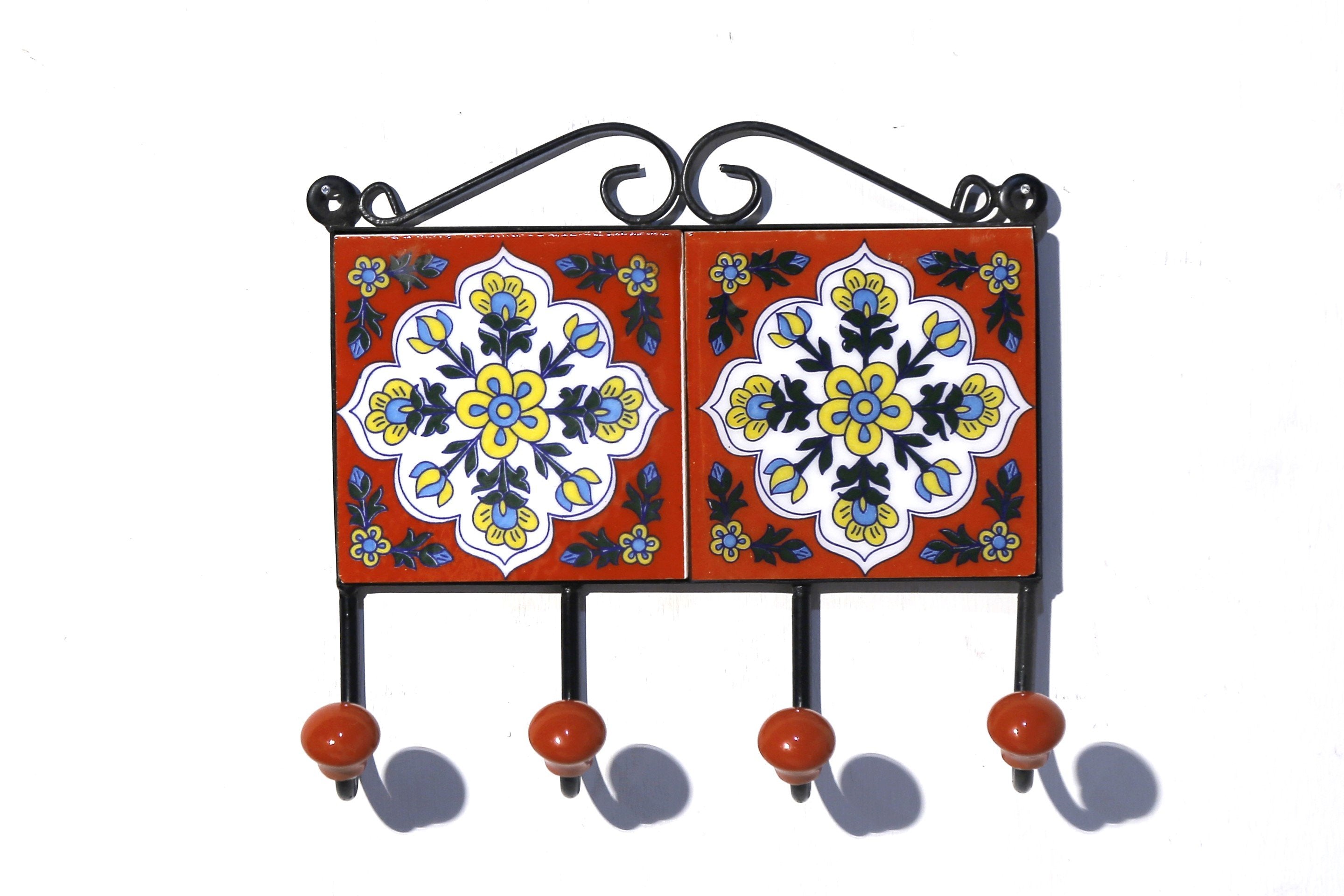 4 Hook Metallic Tile Hanger Pattern-3 Hook