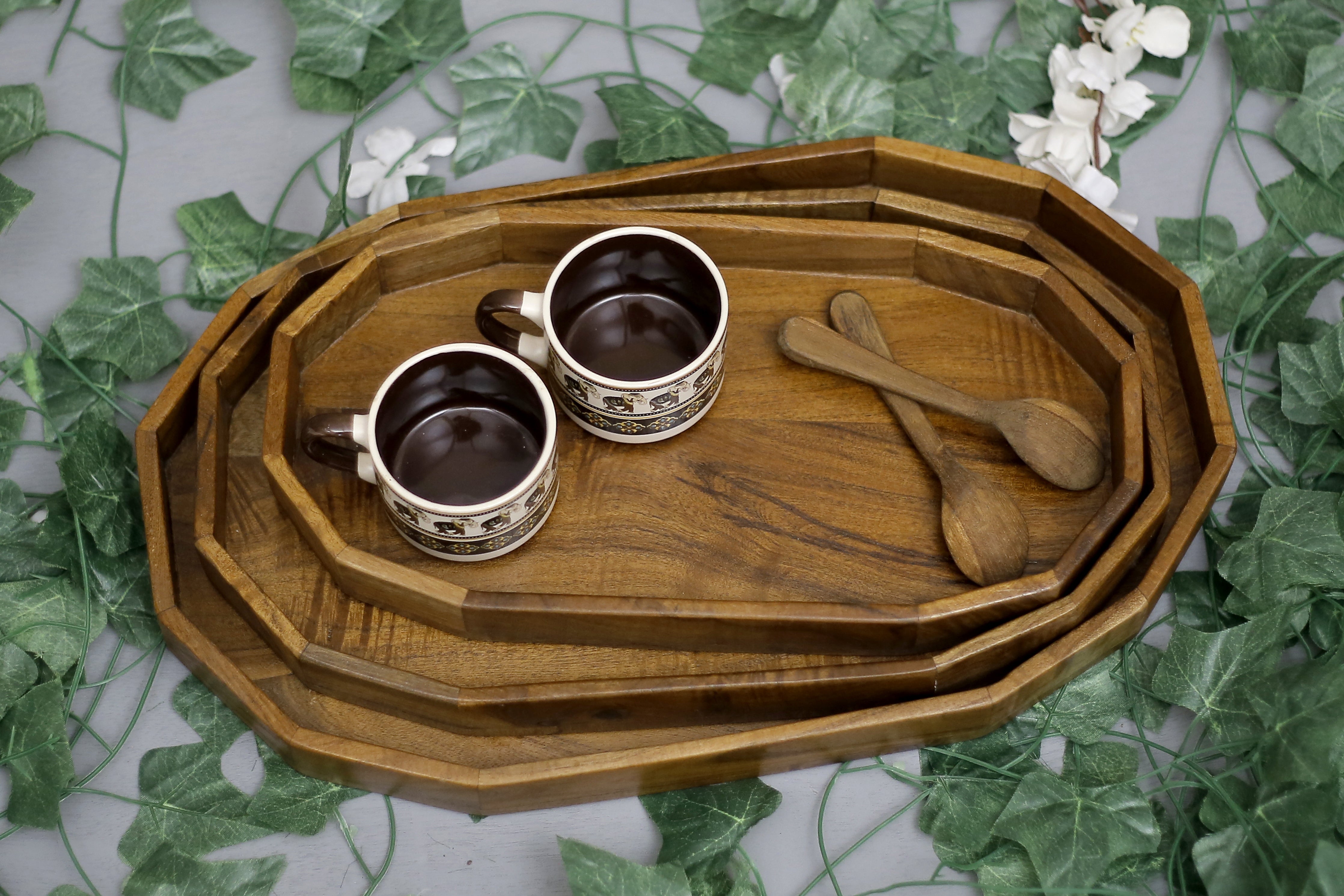 Octagonal Wooden Tray Set Tray