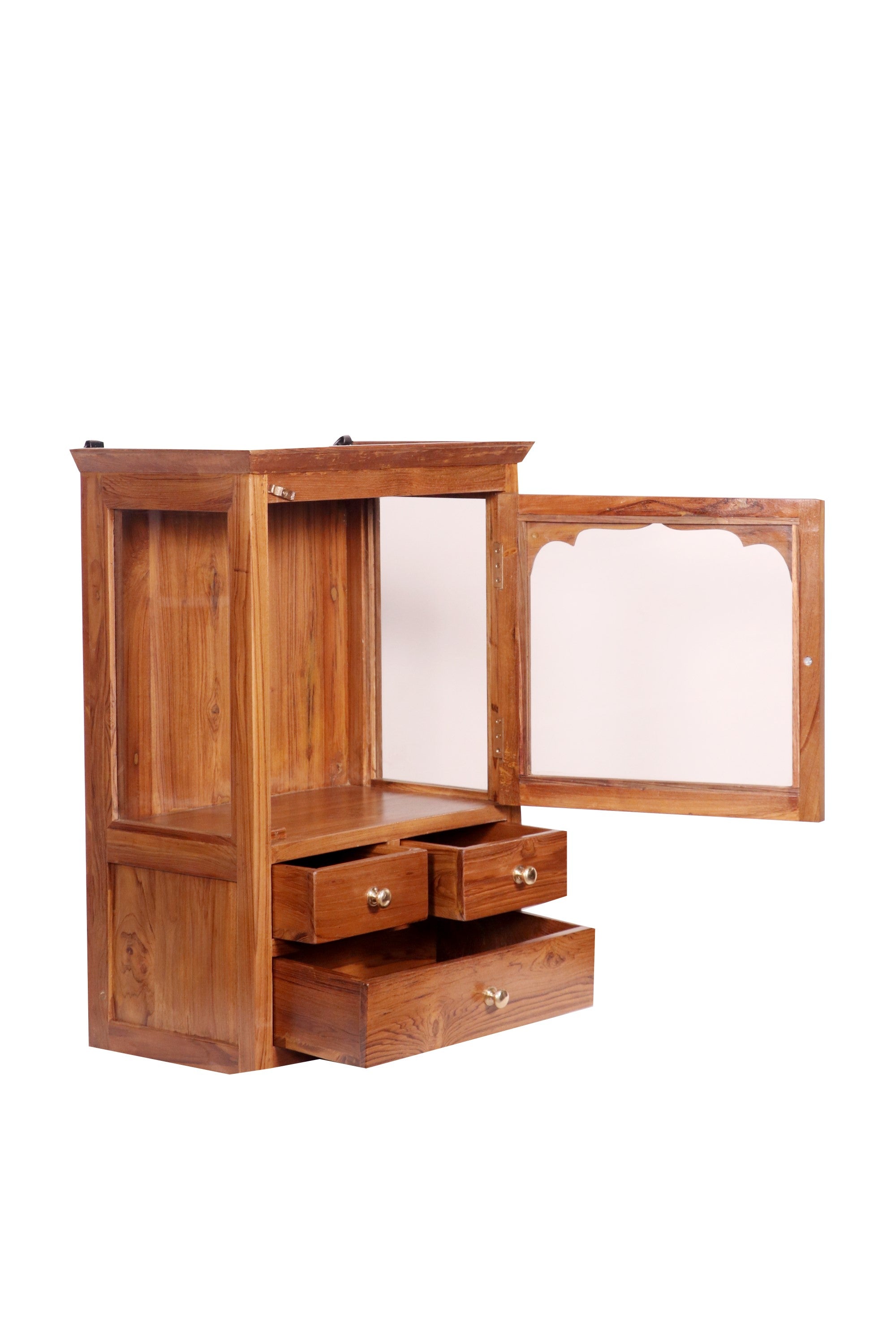 Wooden 3 Drawer 1 Glass Door Wall Cabinet Natural Touch Wall Cabinet