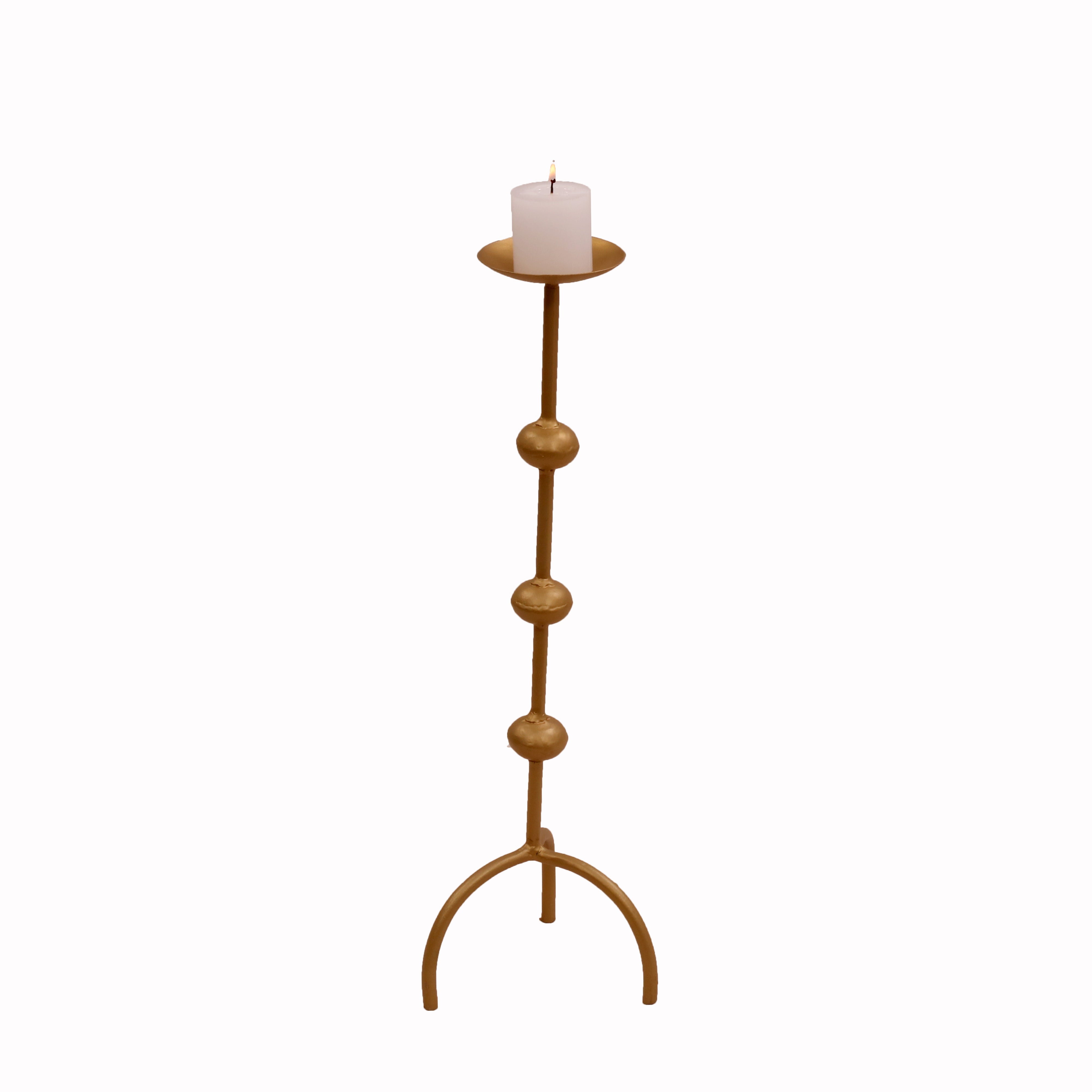 Rounded Beads Candle Stand Golden Candle Holder