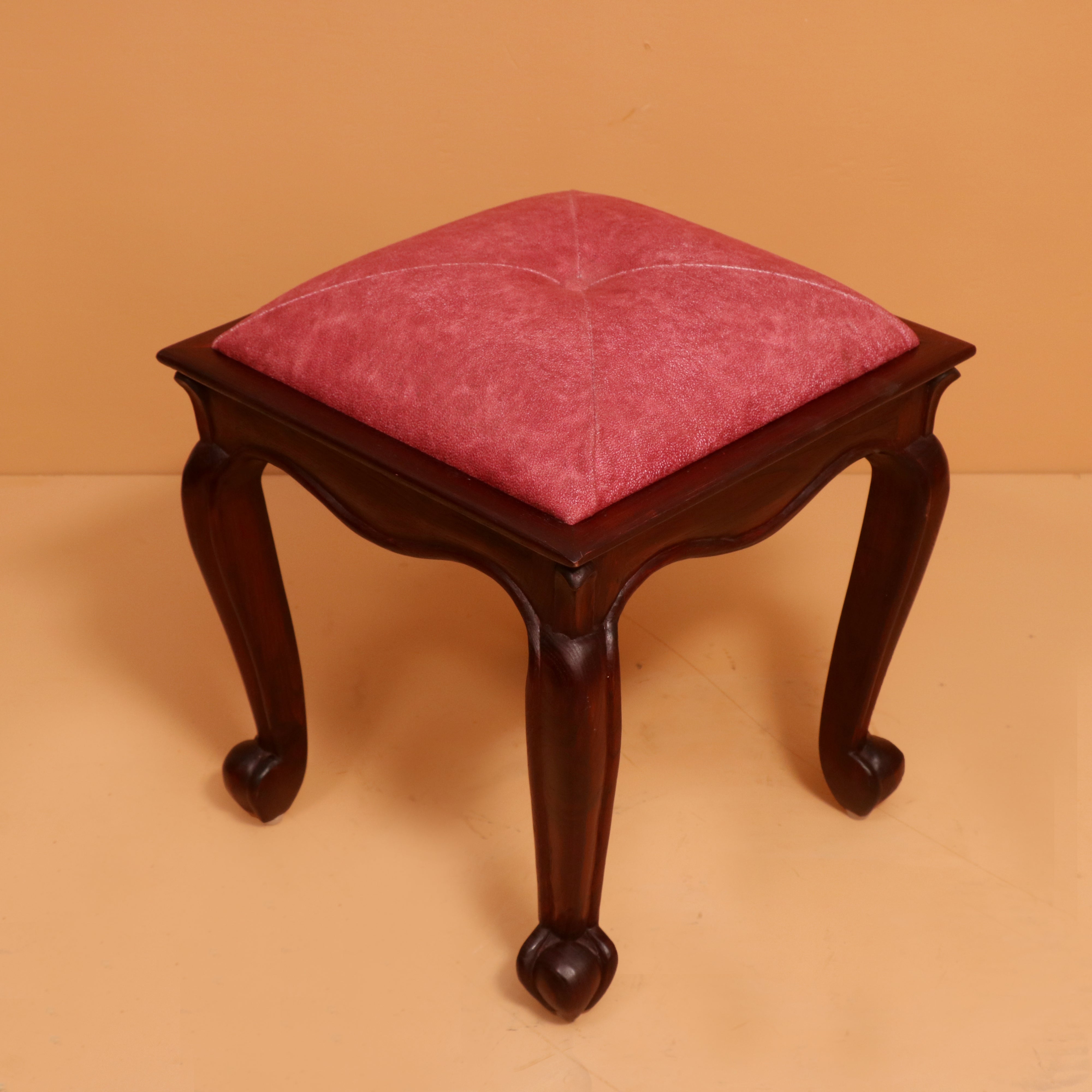 Dark Pink Classic Wooden Carved Stool Stool