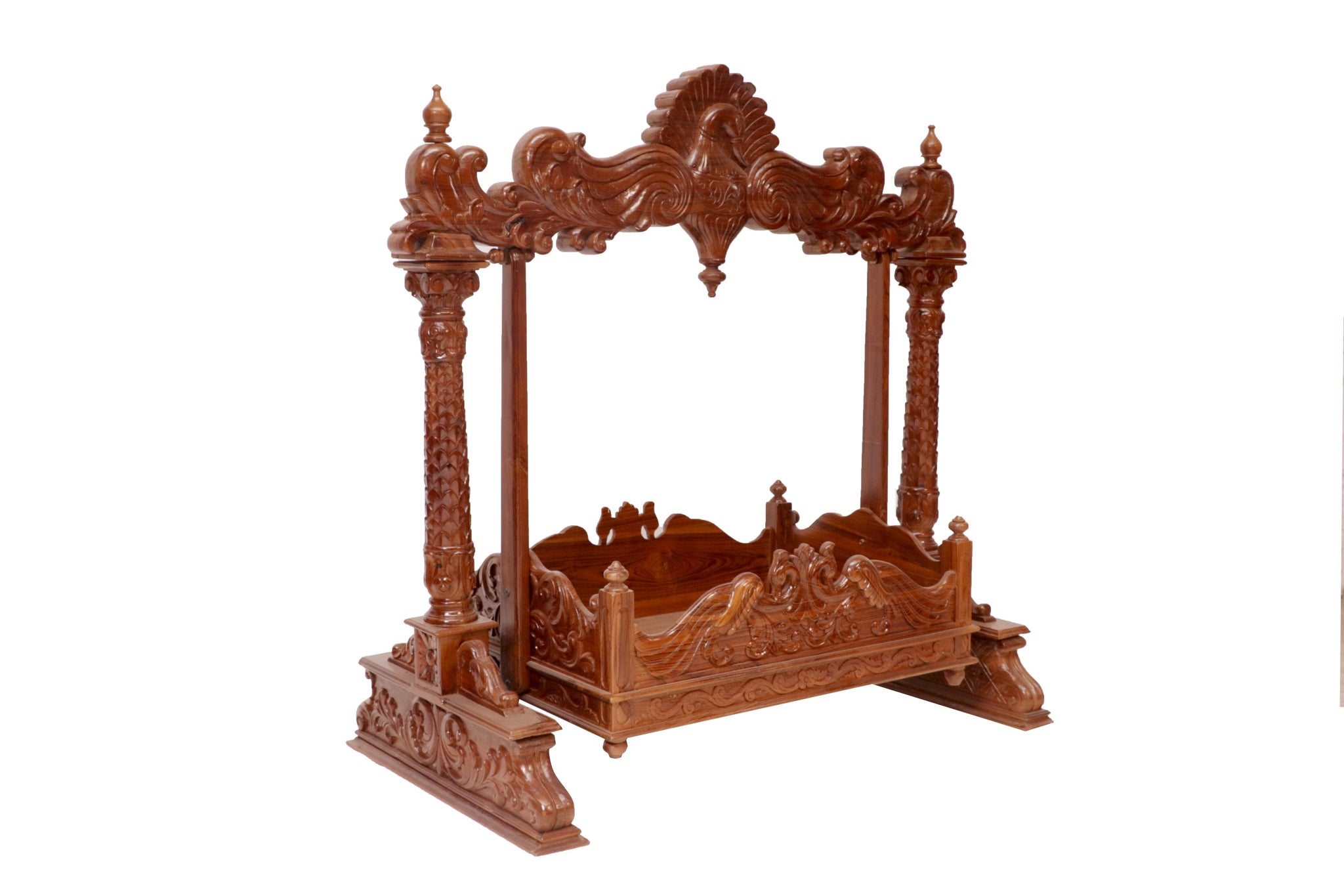 Carved Peacock Dance Teak Cradle