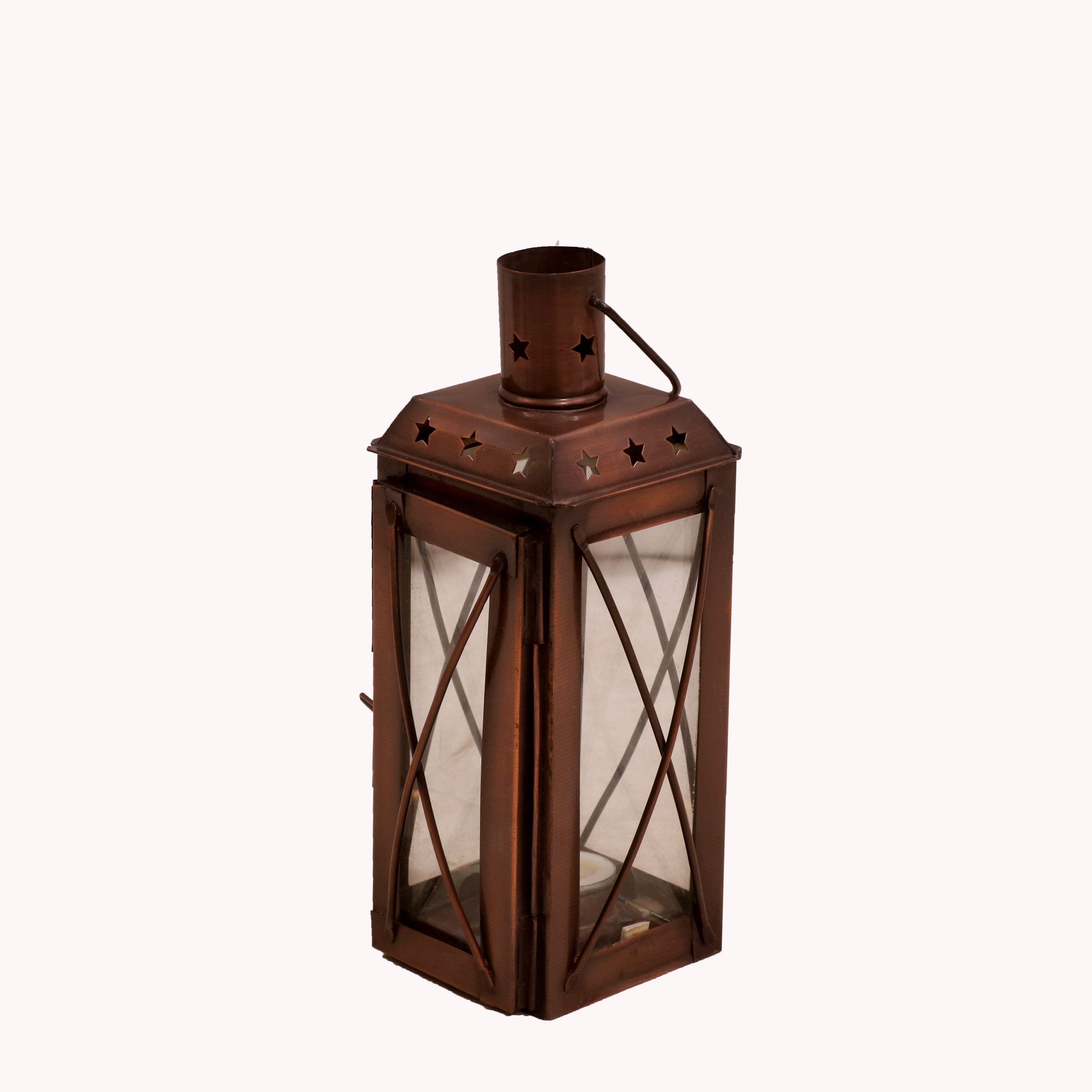Rustic Copper Hued Lamp 3 x 3 x 9 Inch Candle Holder