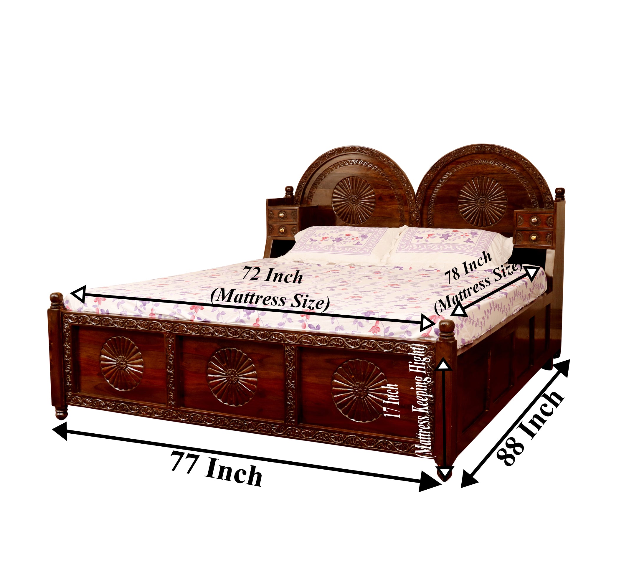 Sheesham Antique-Finish Bed With storage box Bed