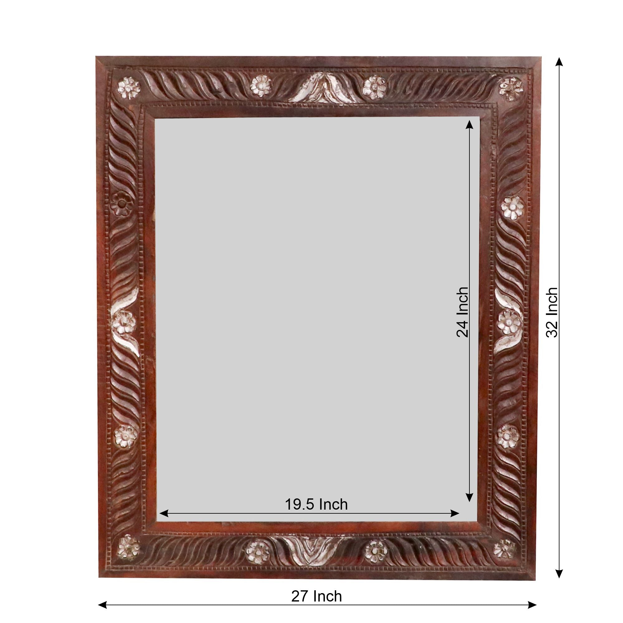 Crawling wood Solid mirror with 4 side white distressed petals Mirror
