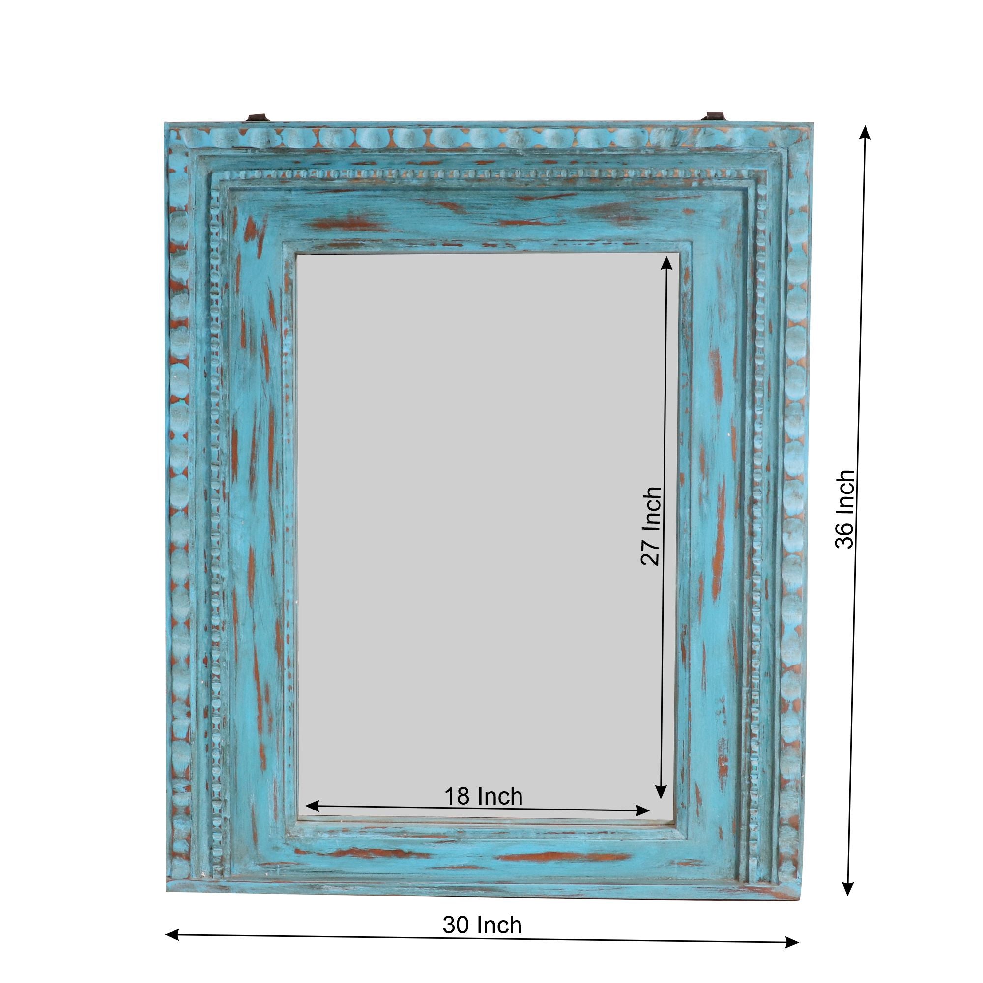 Blue folk beads traditional hand carved solid wooden mirror Mirror