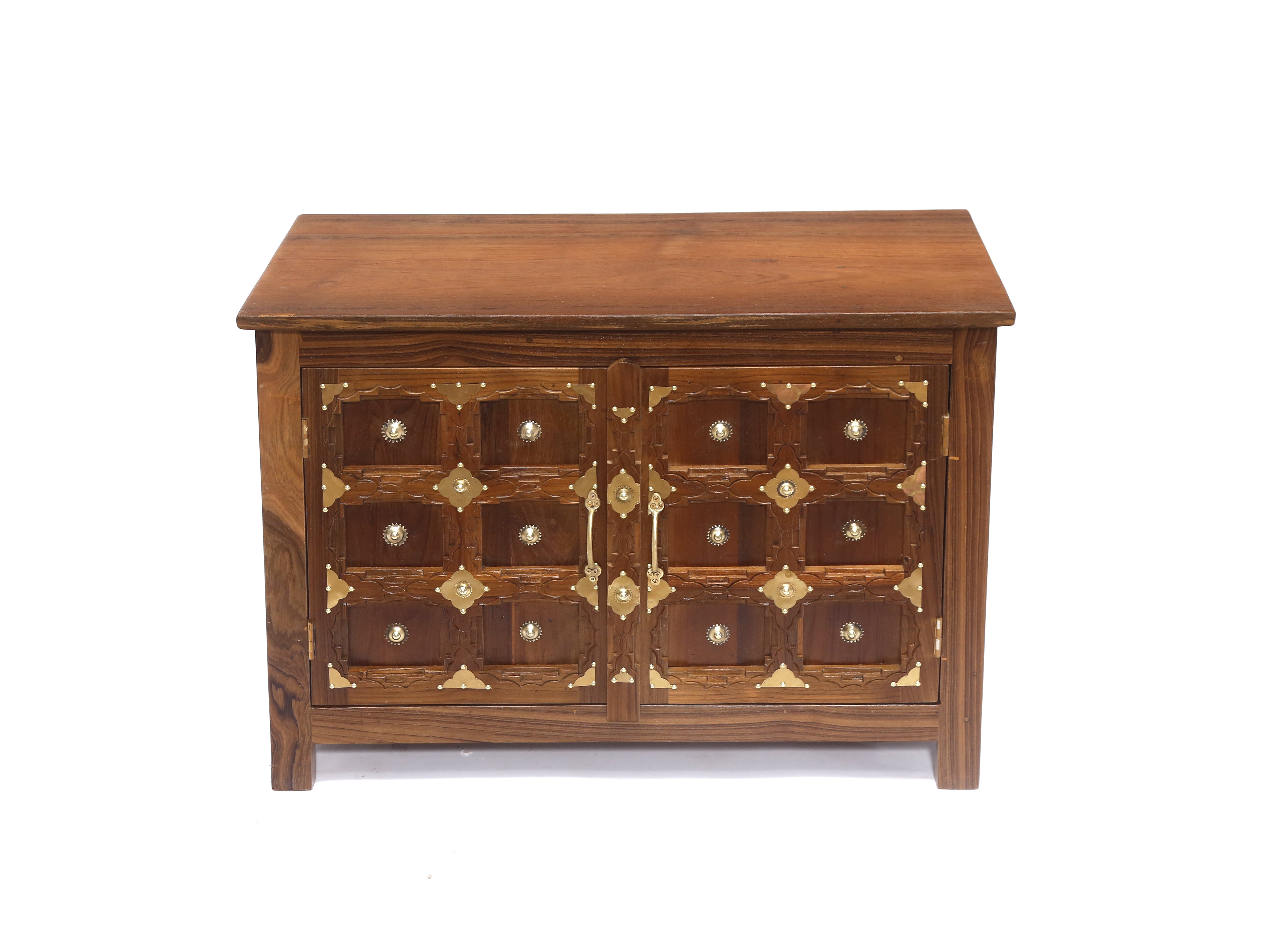 Brass Carved Teakwood Side Jali Shoe Cabinet Shoe rack