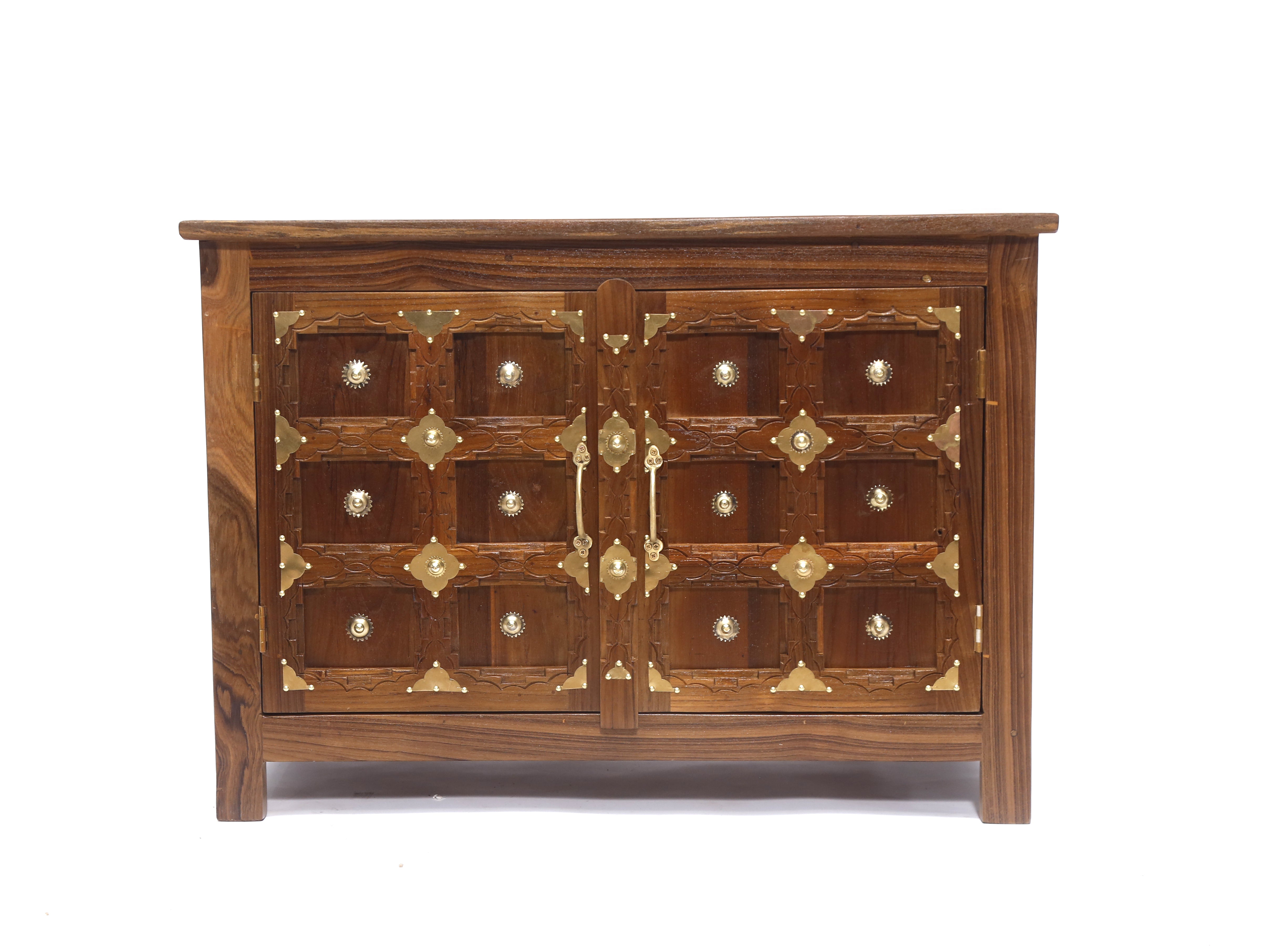 Brass Carved Teakwood Side Jali Shoe Cabinet Shoe rack