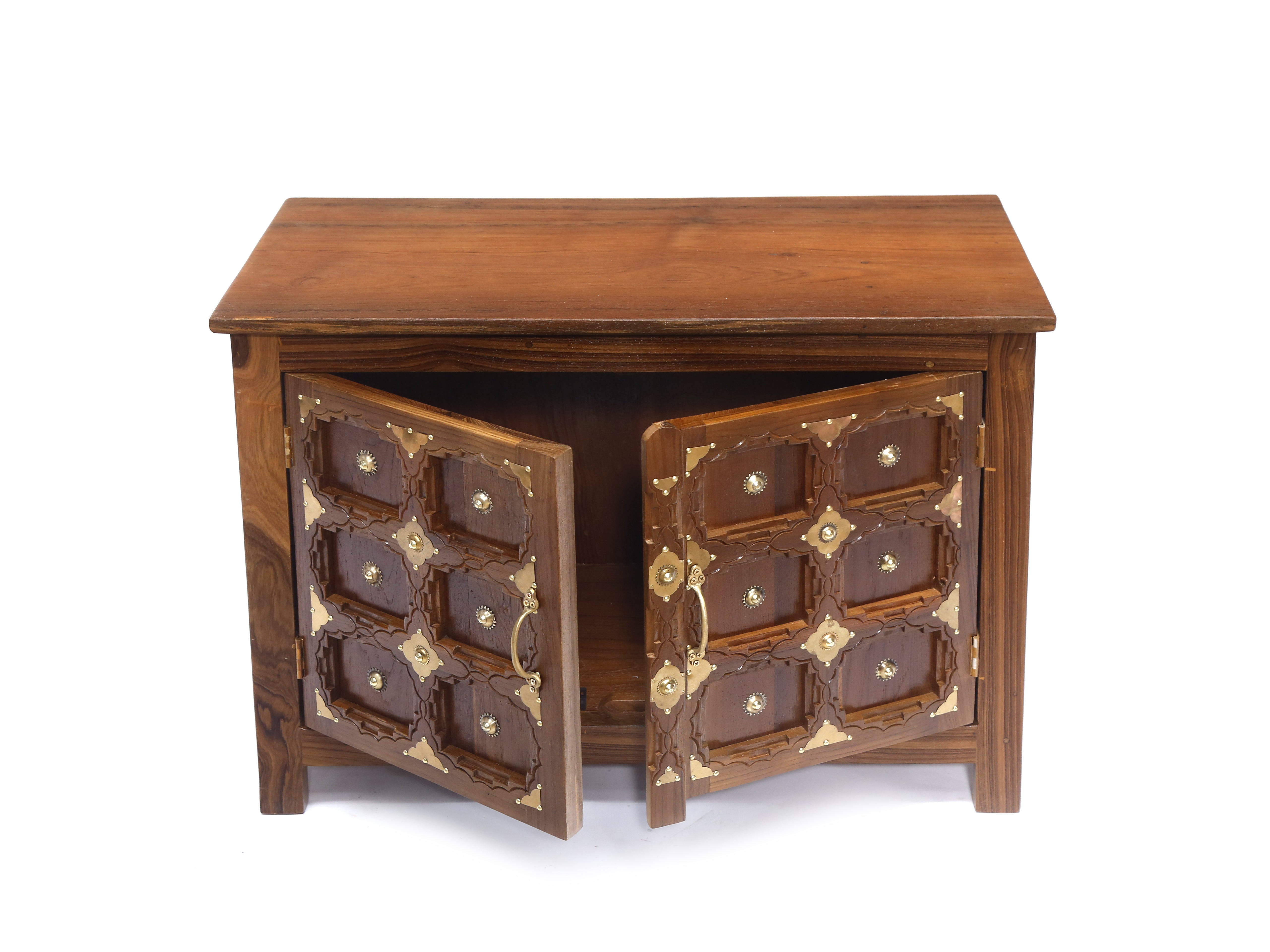 Brass Carved Teakwood Side Jali Shoe Cabinet Shoe rack