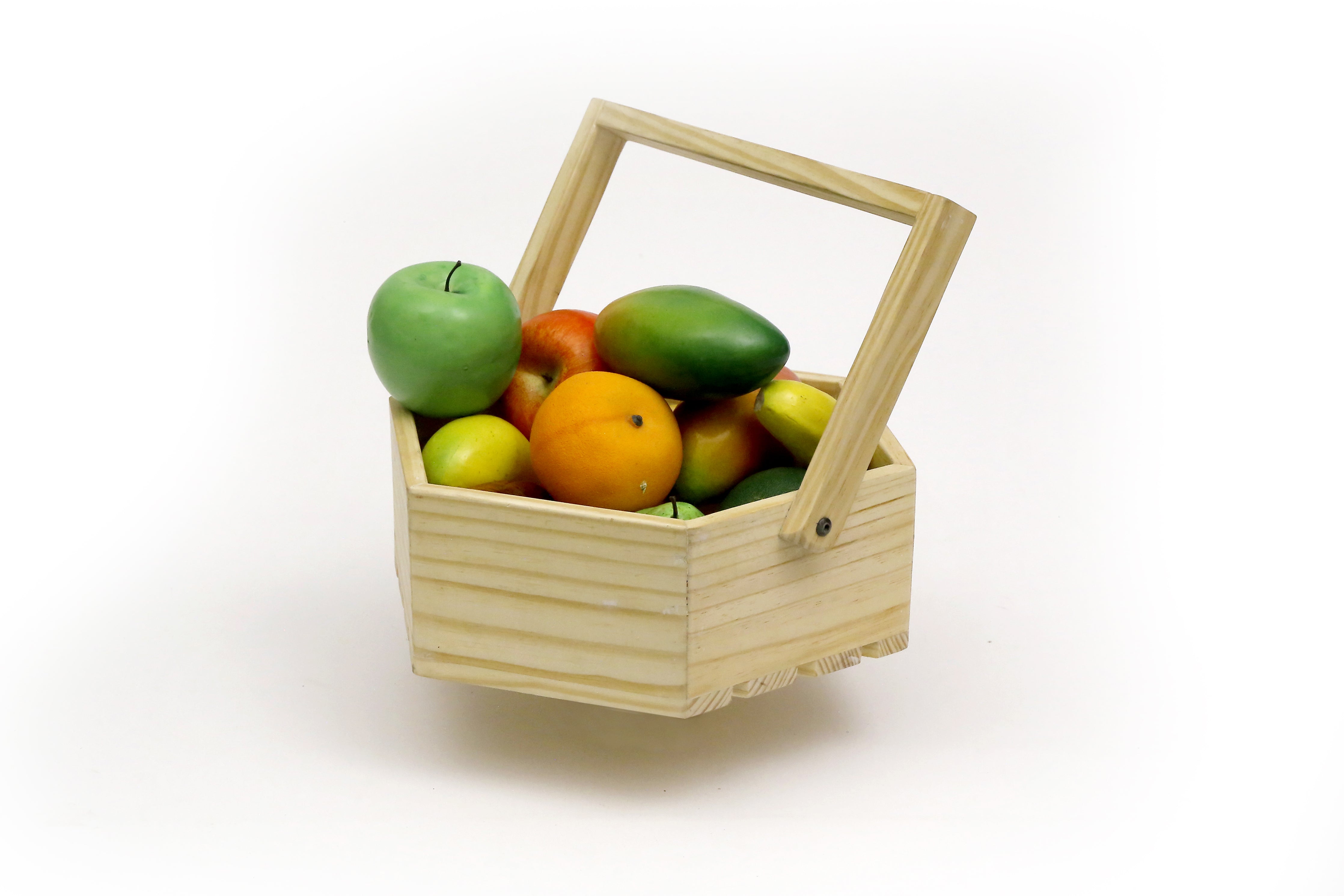 Wooden Hexagonal Tray with Handle Crate