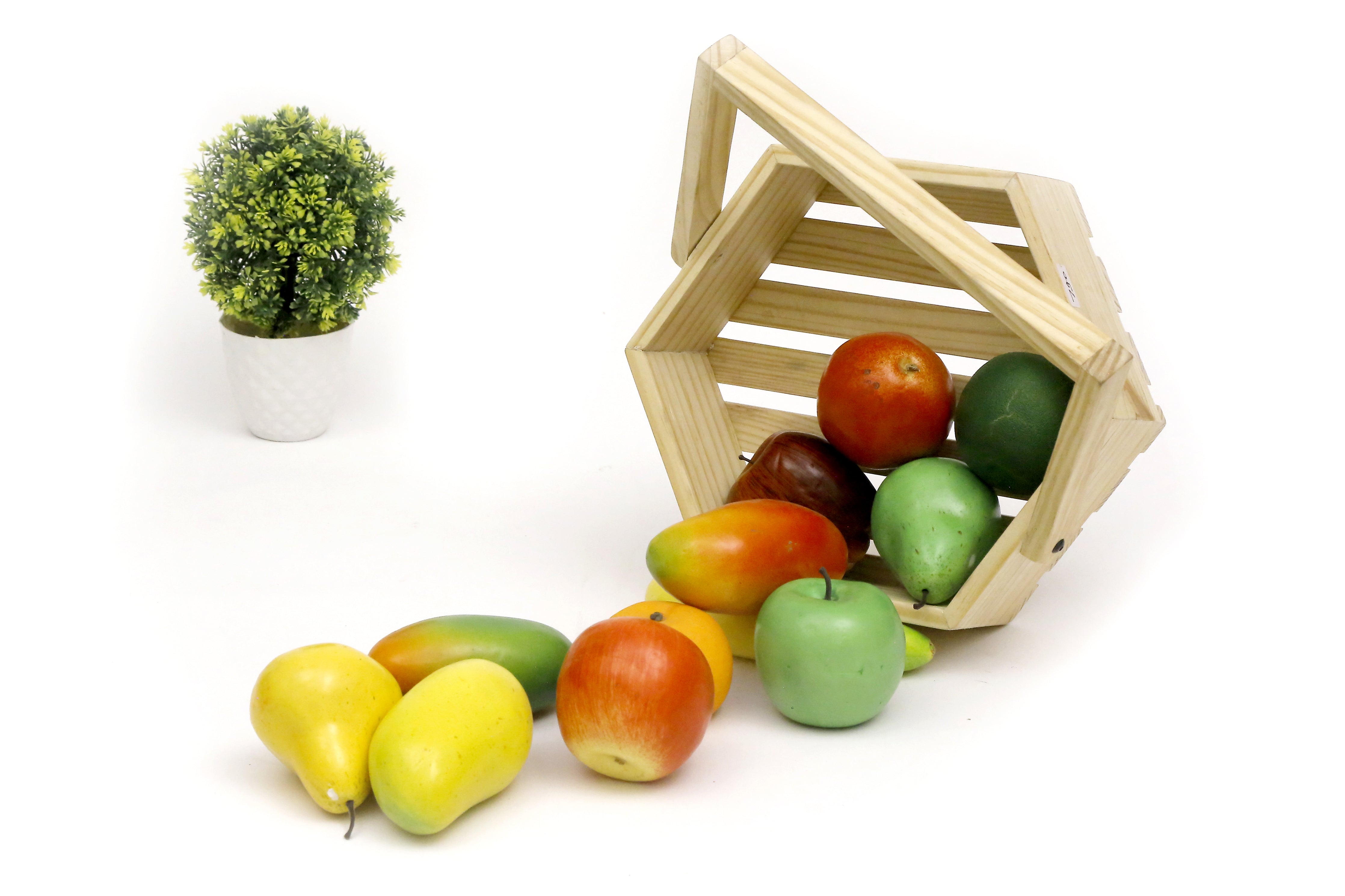 Wooden Hexagonal Tray with Handle Crate