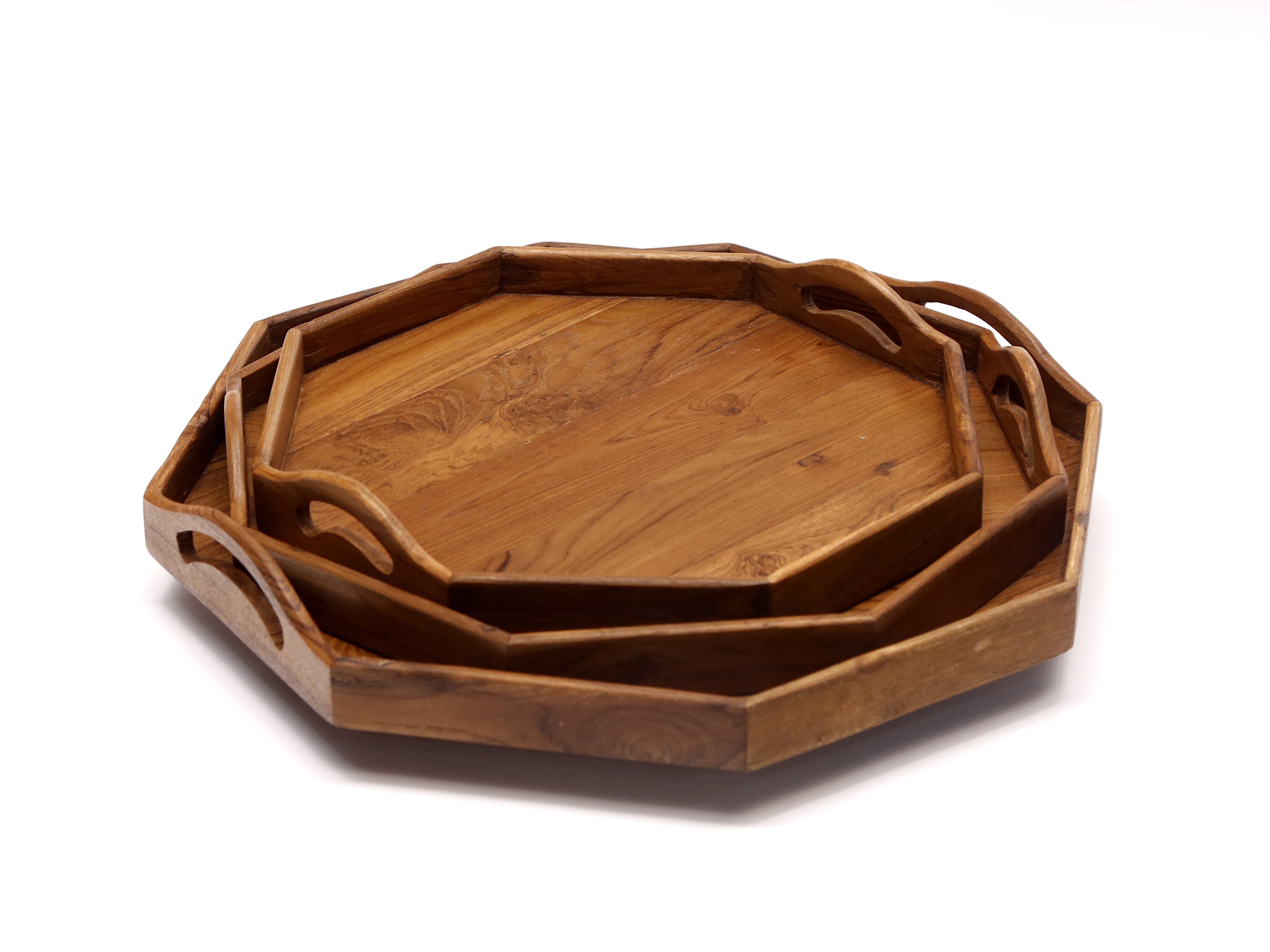 Wooden Octagonal-handle Tray Set Tray