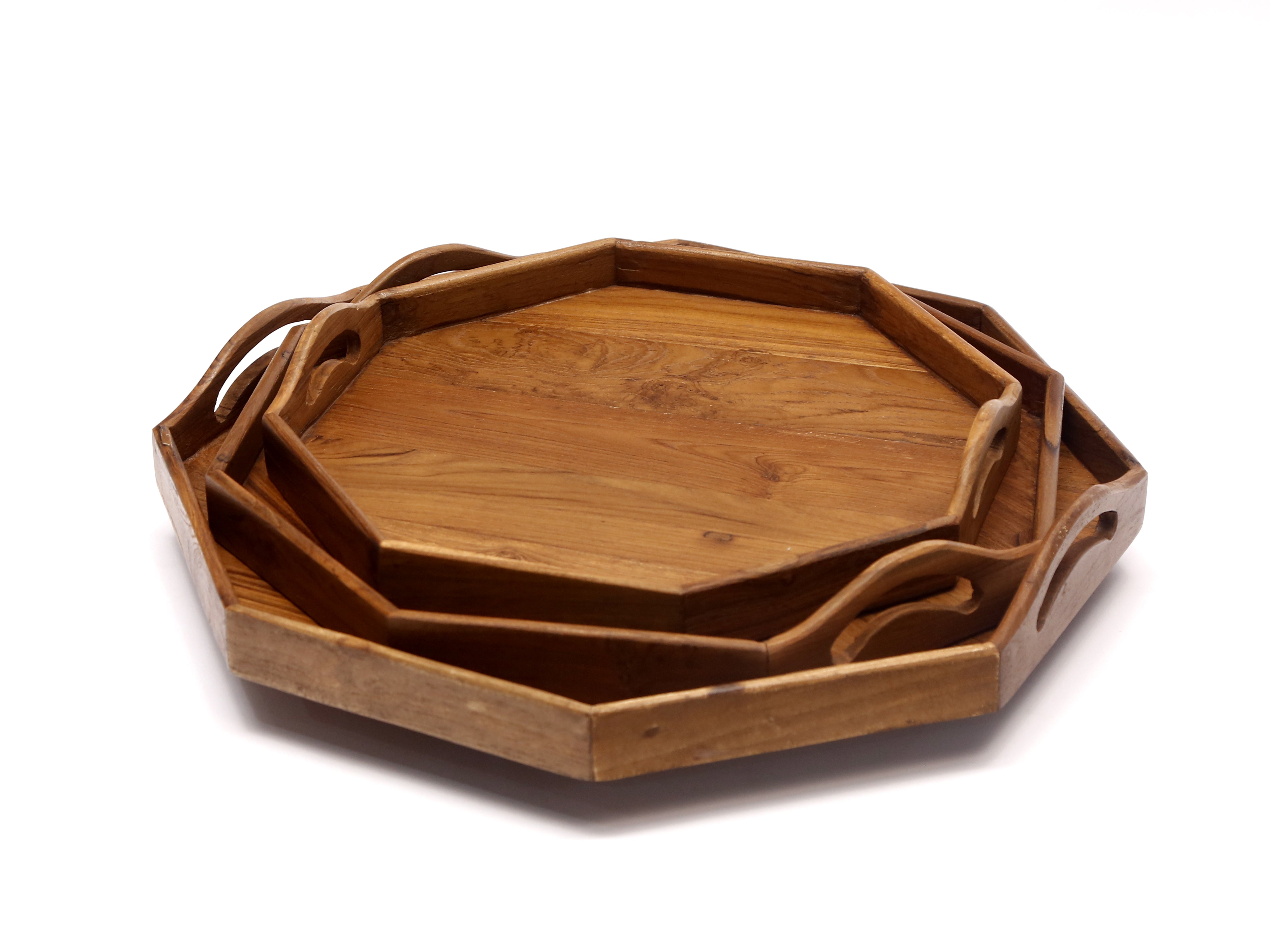 Wooden Octagonal-handle Tray Set Tray