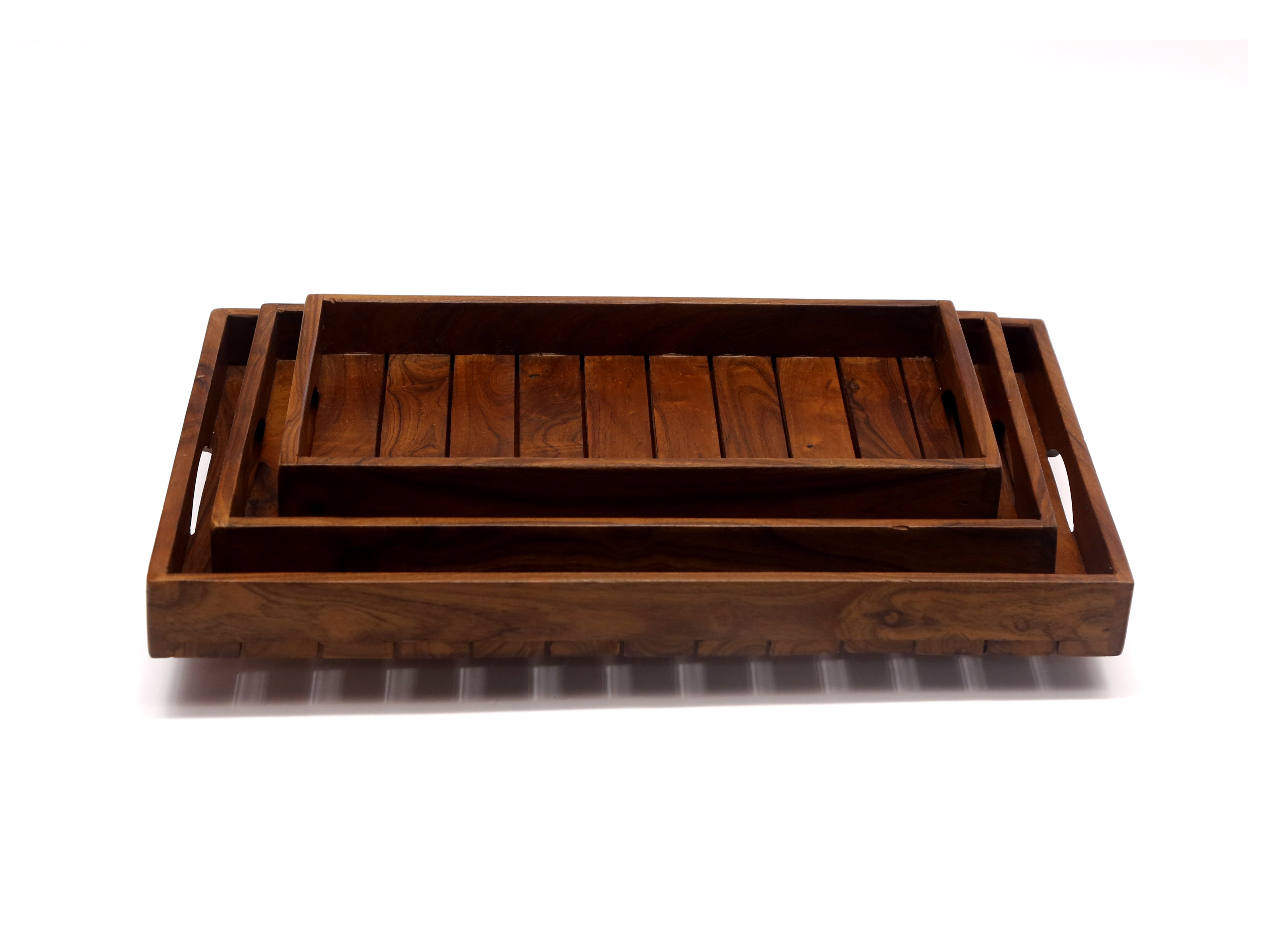 Plain Strip Square Wooden Tray Set Tray
