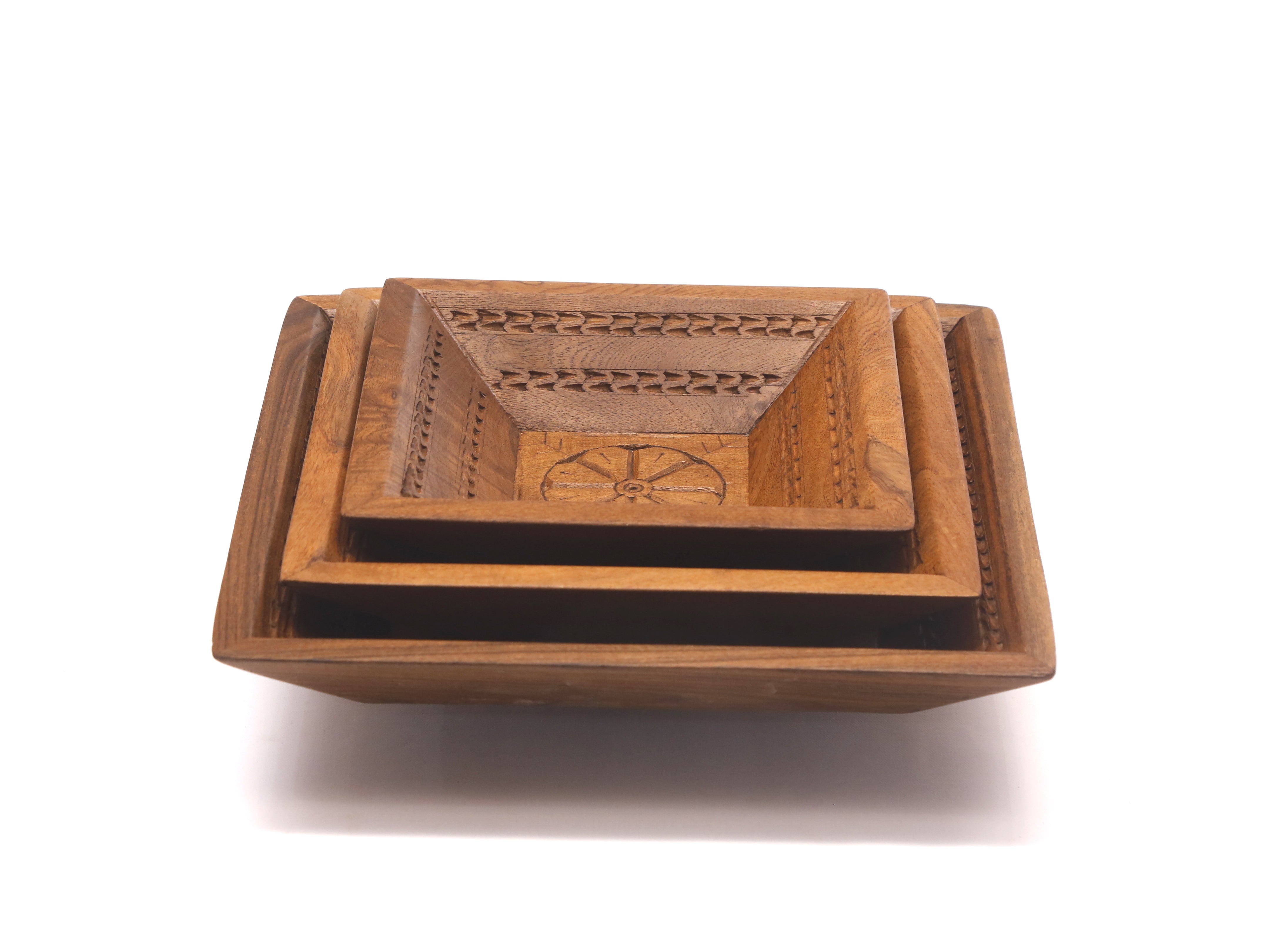 Simple Rustic Carved Tray Set Tray
