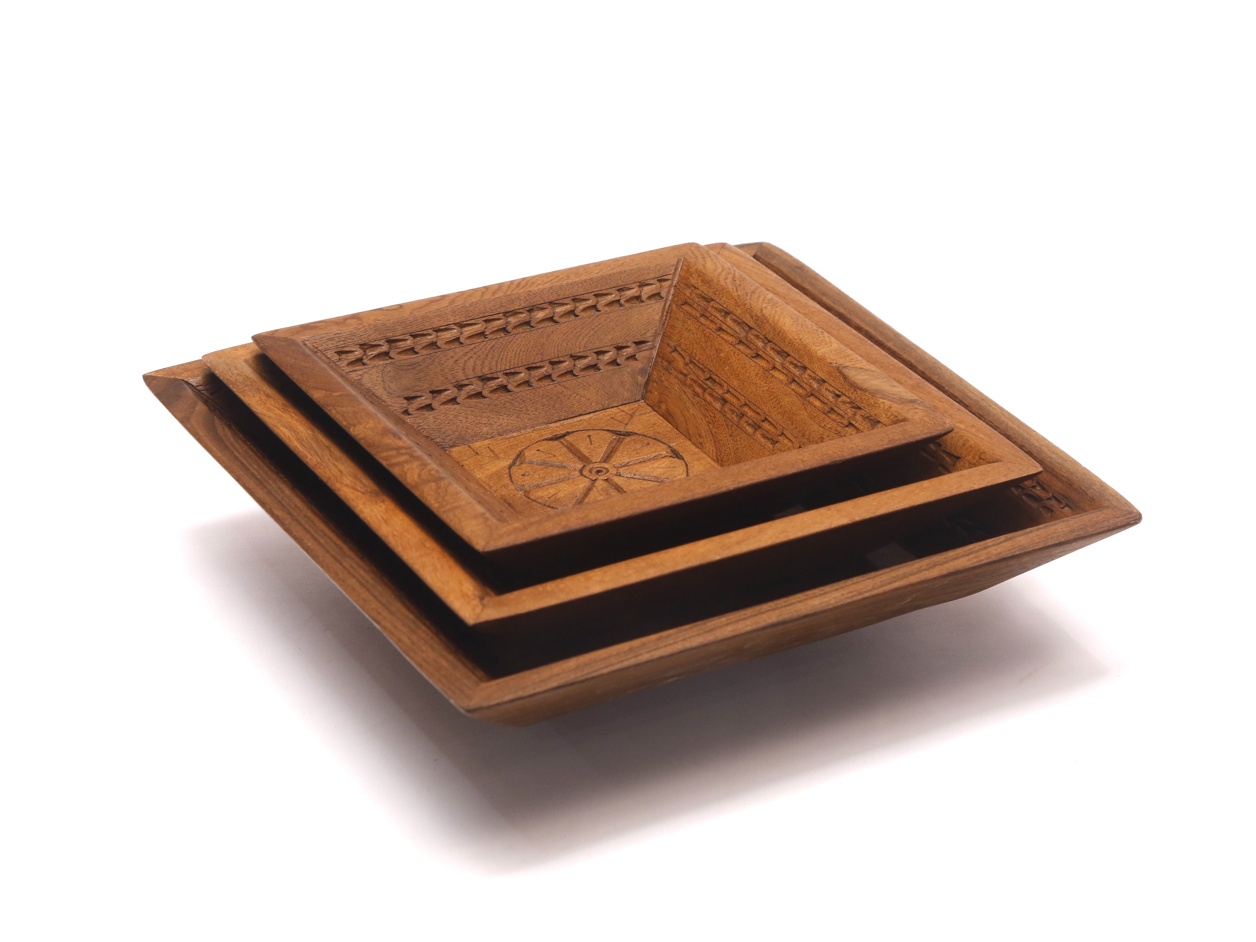 Simple Rustic Carved Tray Set Tray