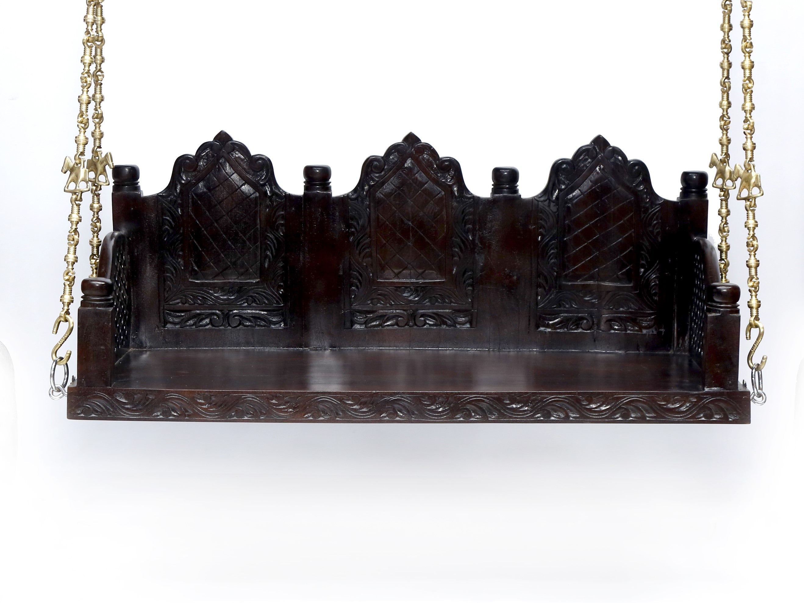 Wooden Brass Chain Royal Carved Elephants pillar Swing swing