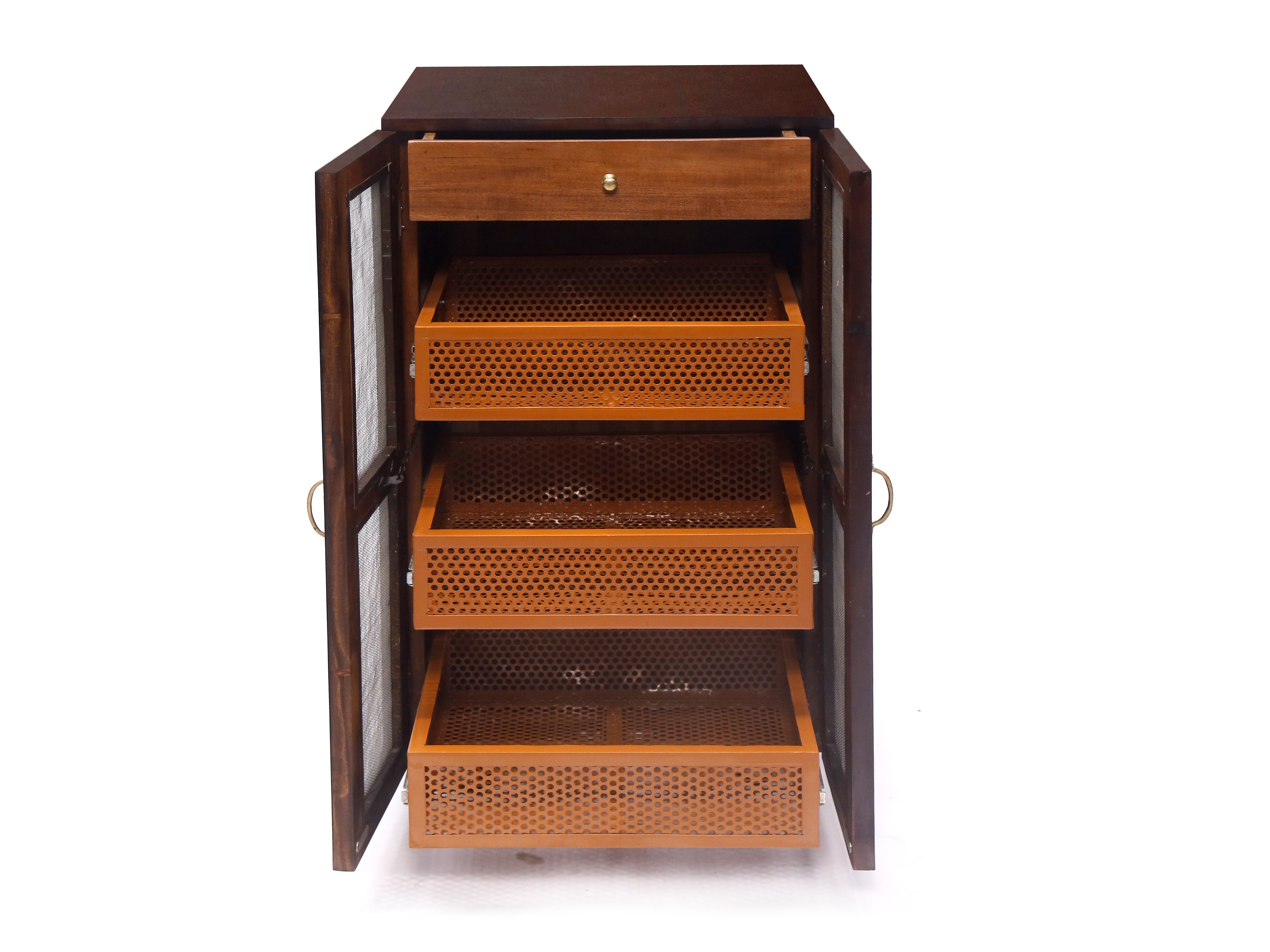 Wooden-Framed Fruit Basket Cupboard Fruit & Vegetable Cabinet