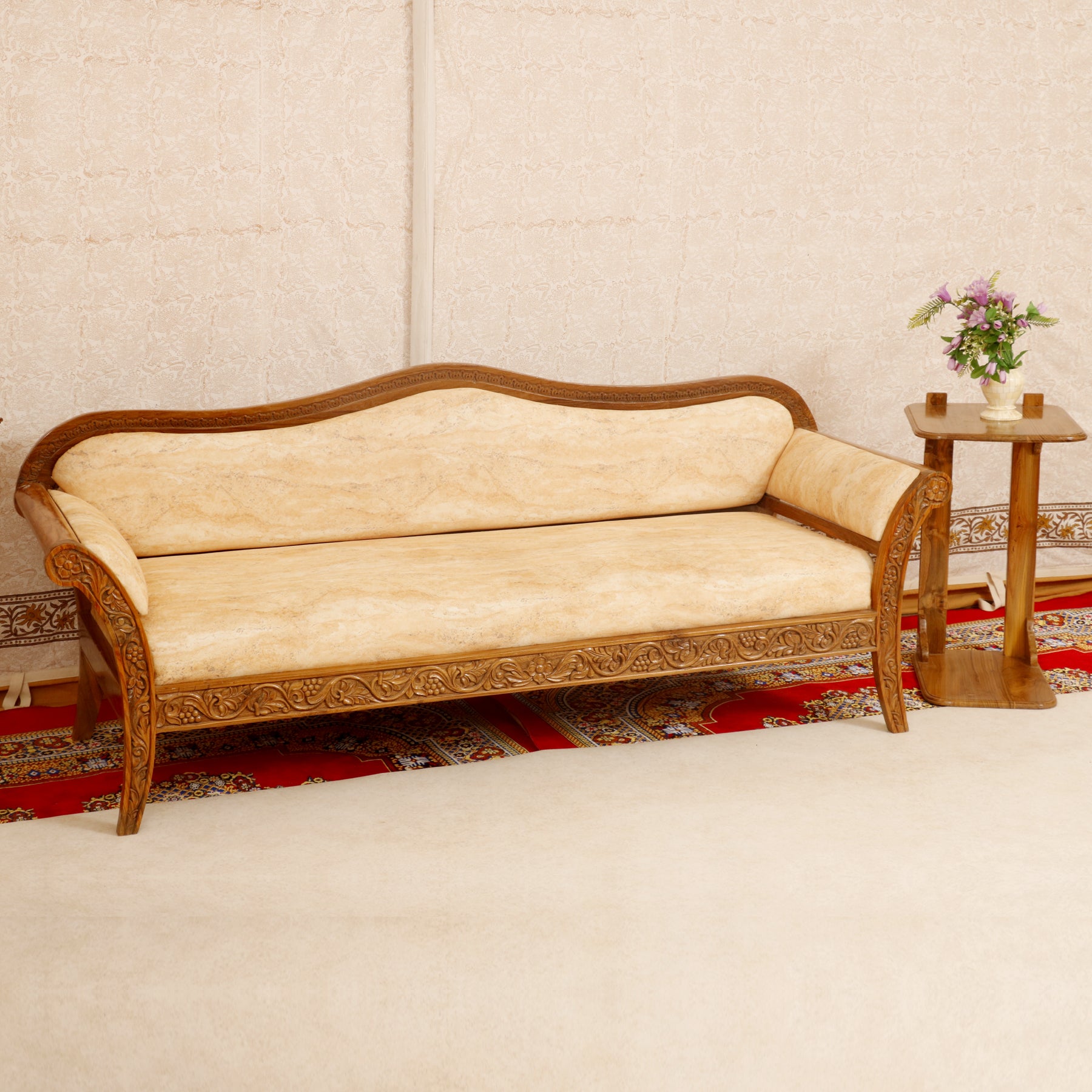 Intricate carved teak wood 3 seater sofa Sofa