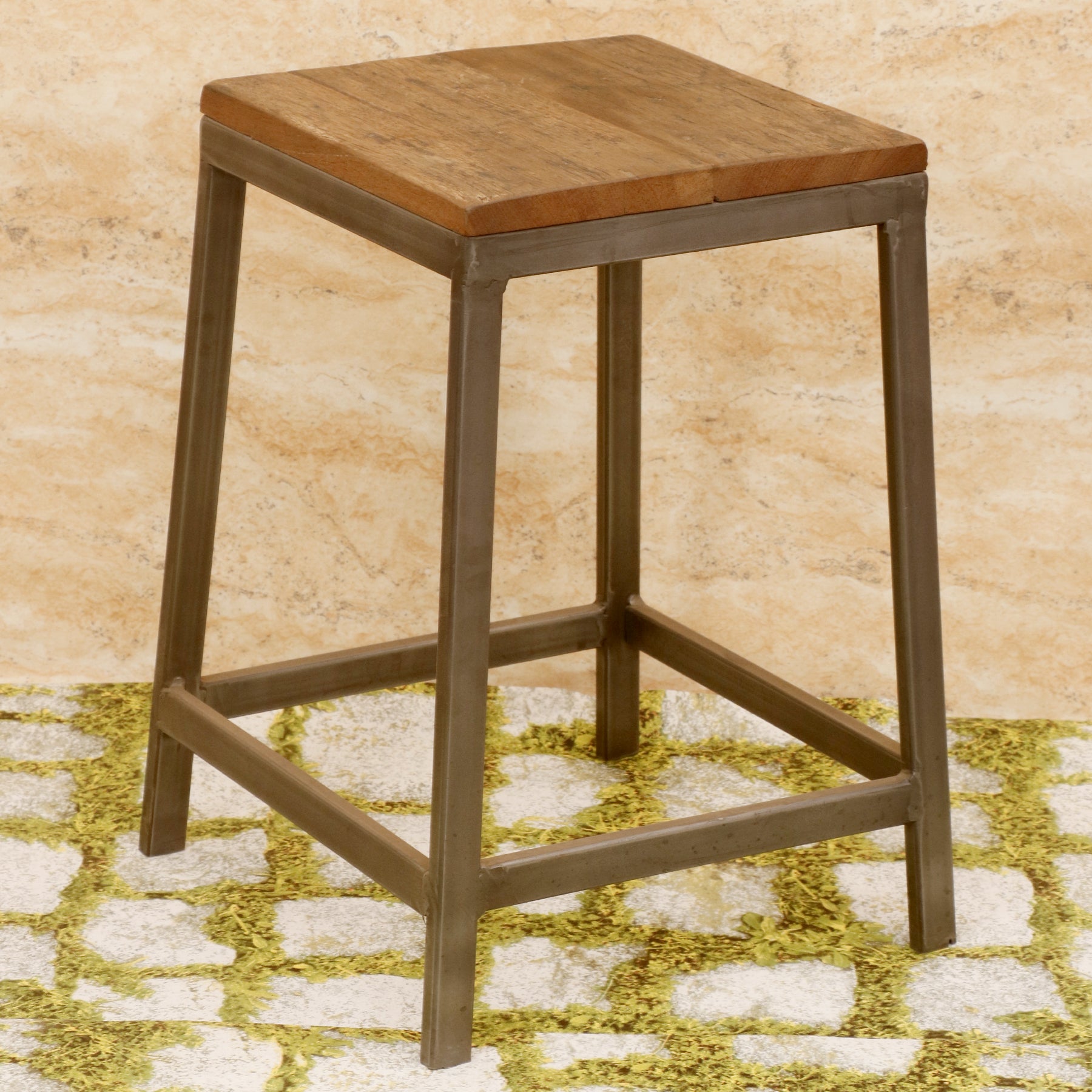 Wrought Iron and Wooden Stool Stool