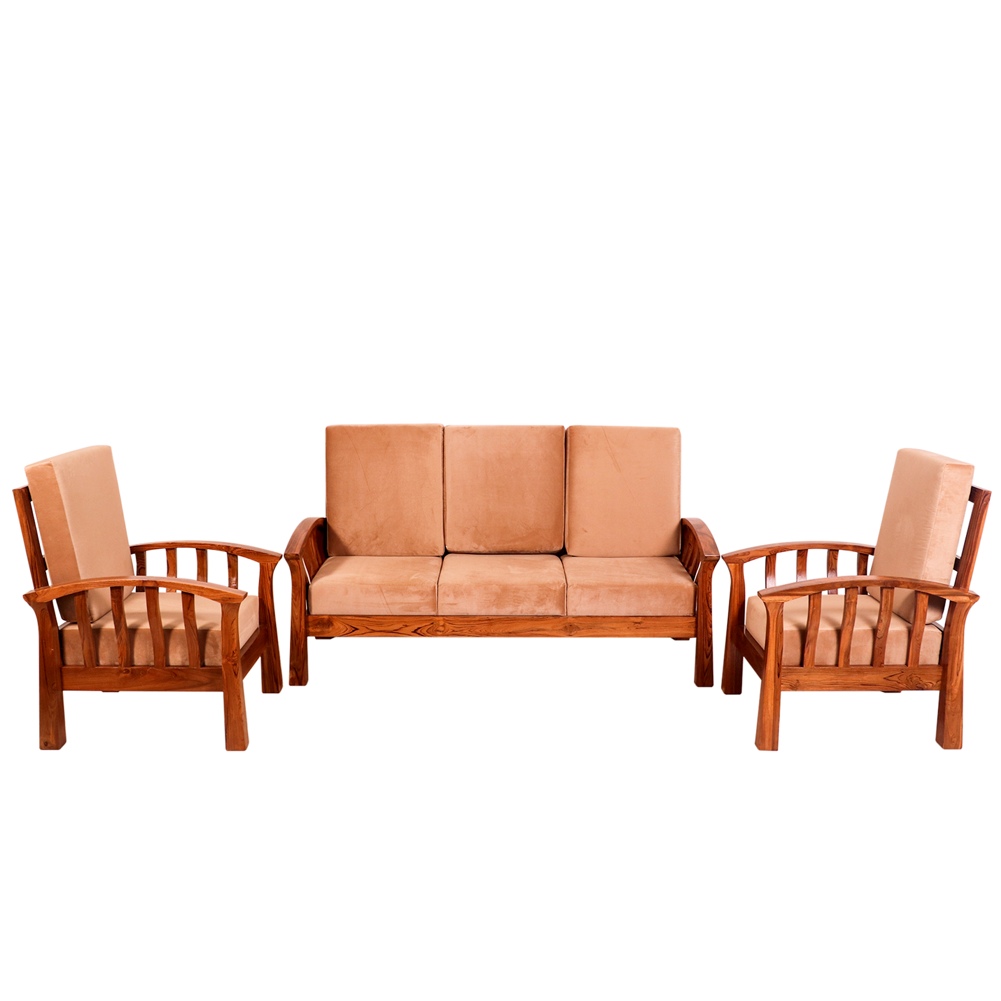 Teak wood curved strip design 3+1+1 Seater Sofa Sofa