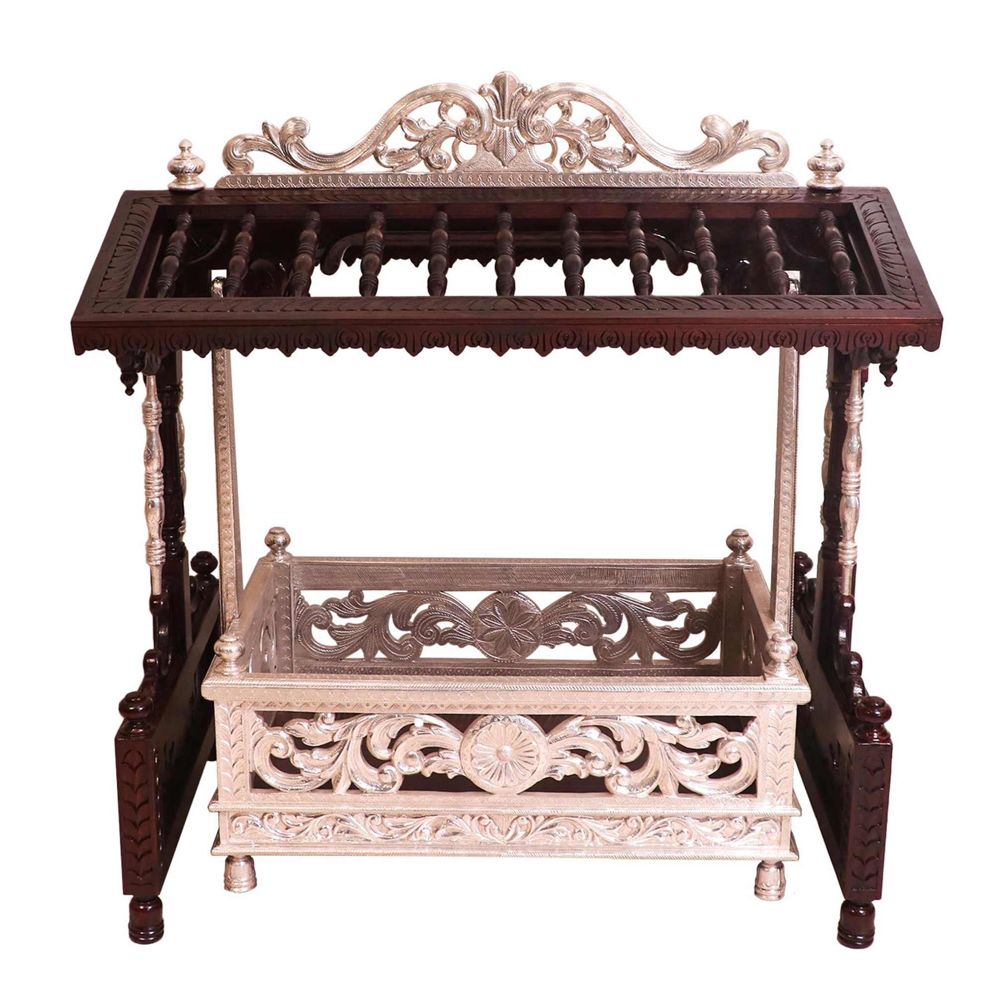 White Metal Coated Teak wood Cradle Cradle