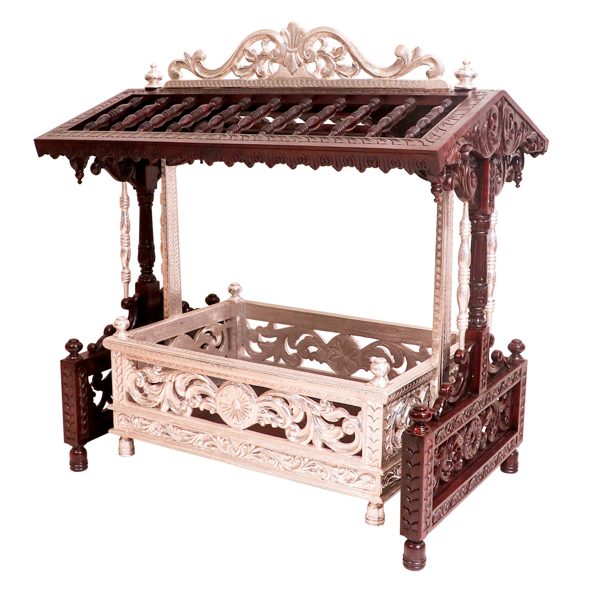 White Metal Coated Teak wood Cradle Cradle