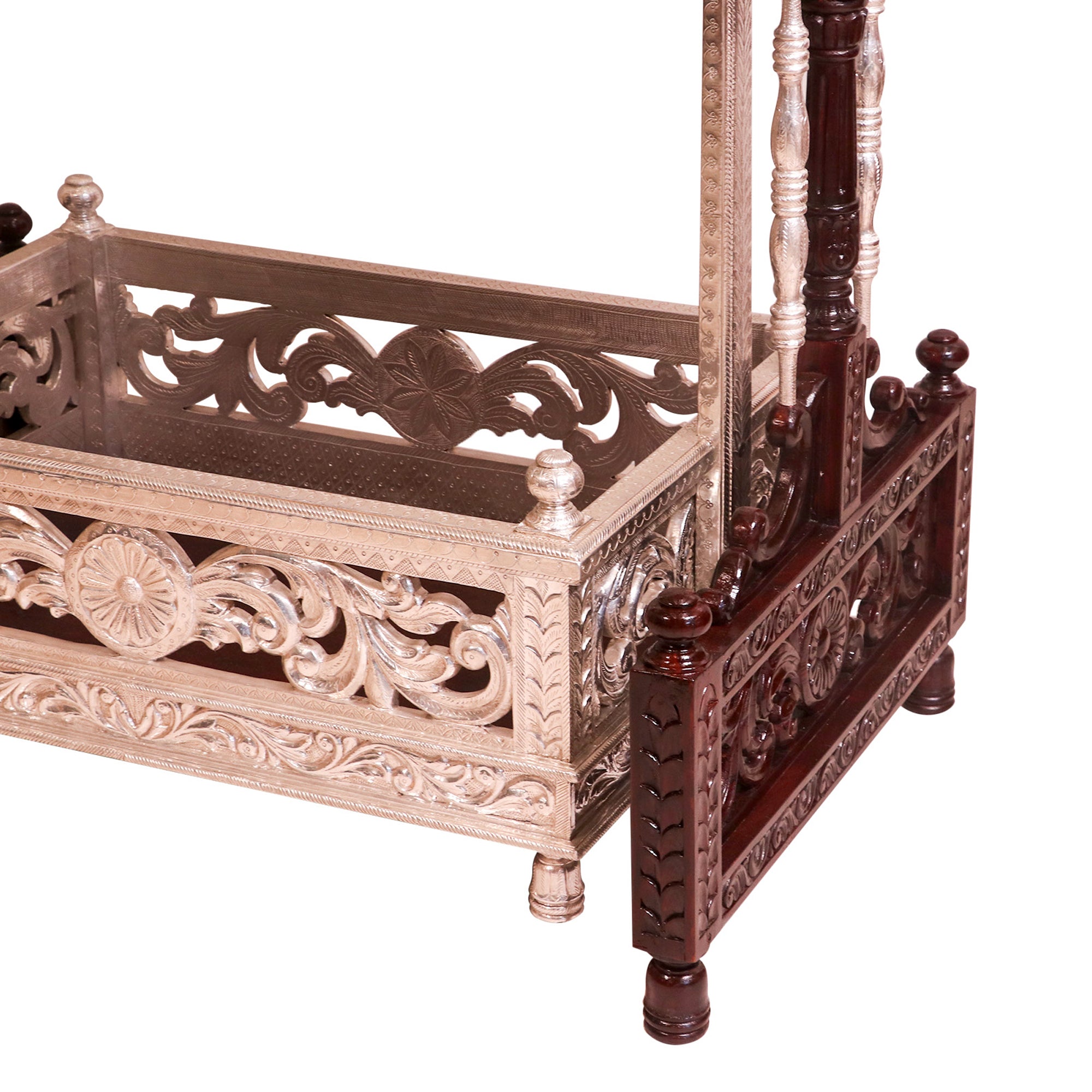 White Metal Coated Teak wood Cradle Cradle