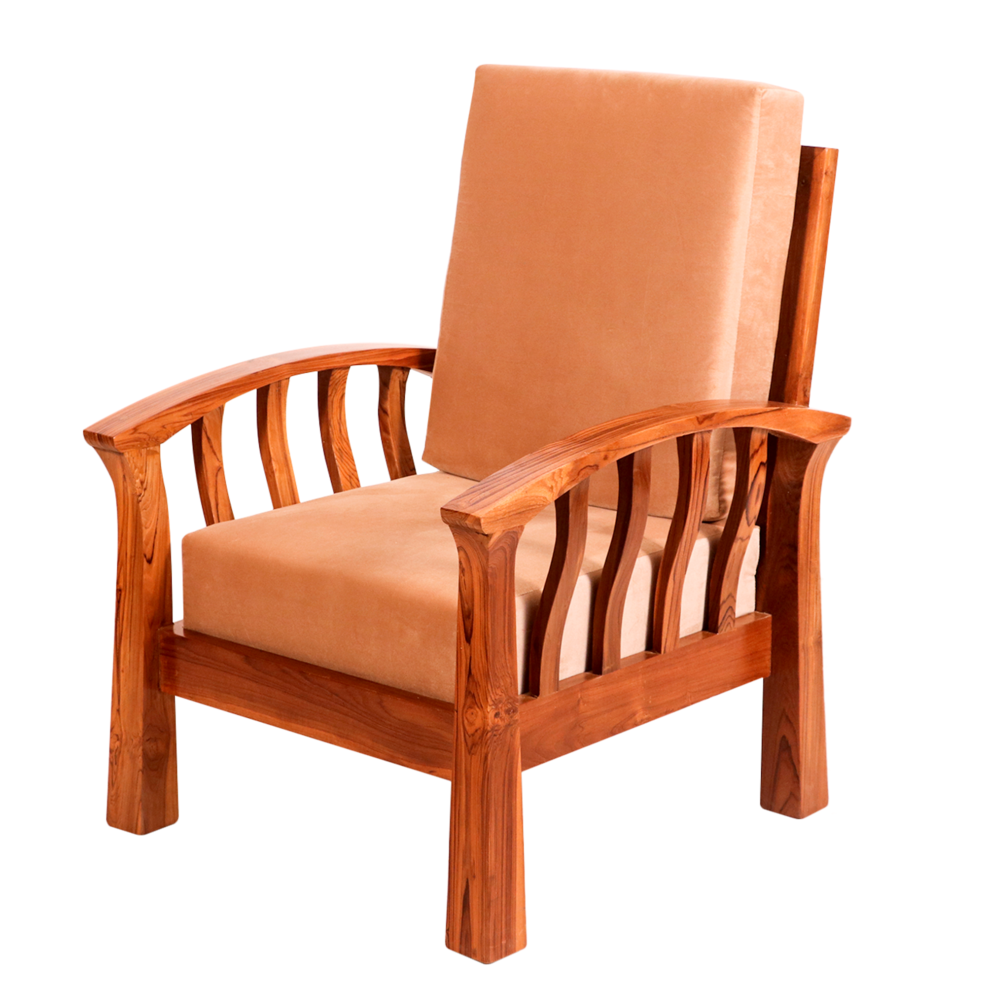 Teak wood curved strip design 1 Seater Sofa Sofa