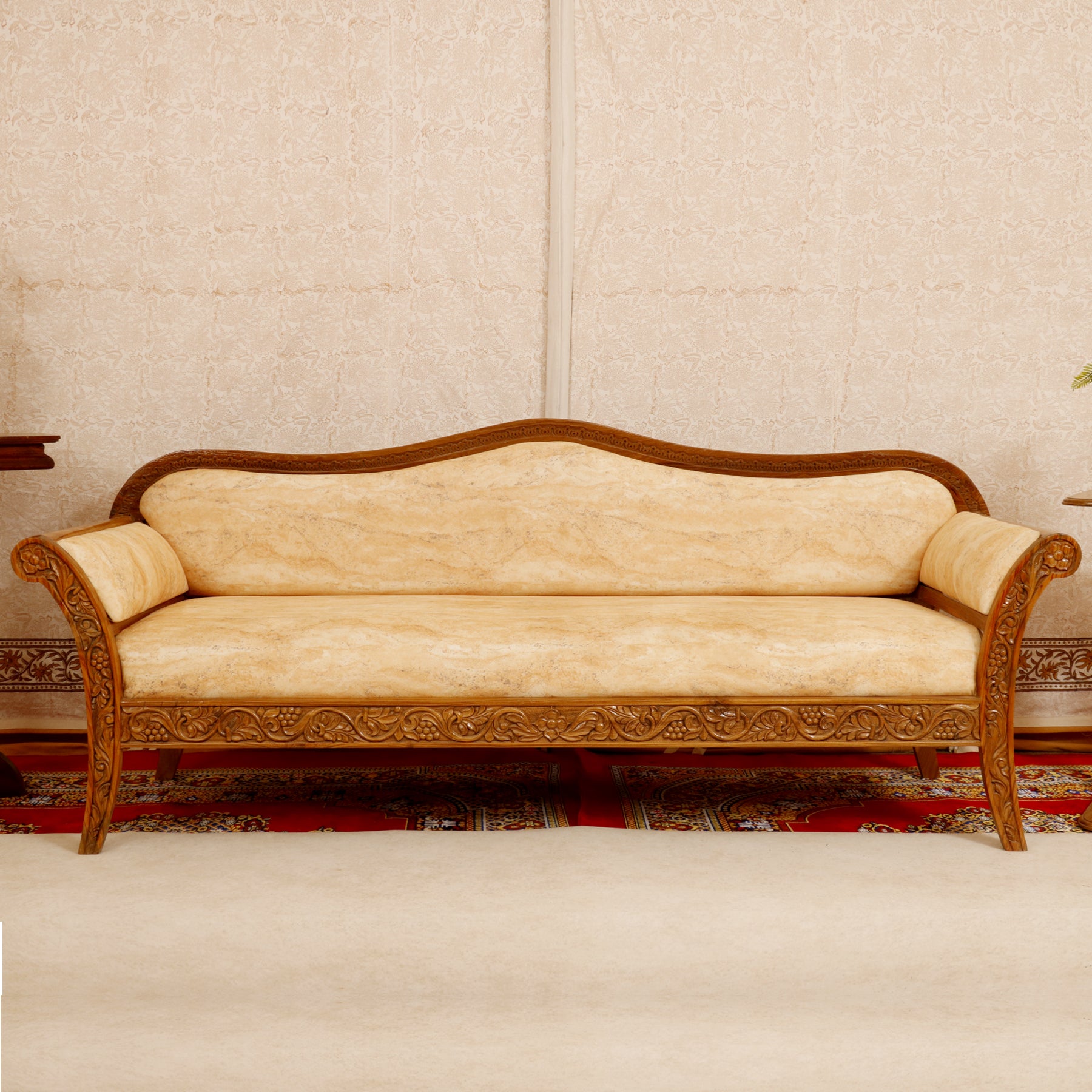 Intricate carved teak wood 3 seater sofa Sofa