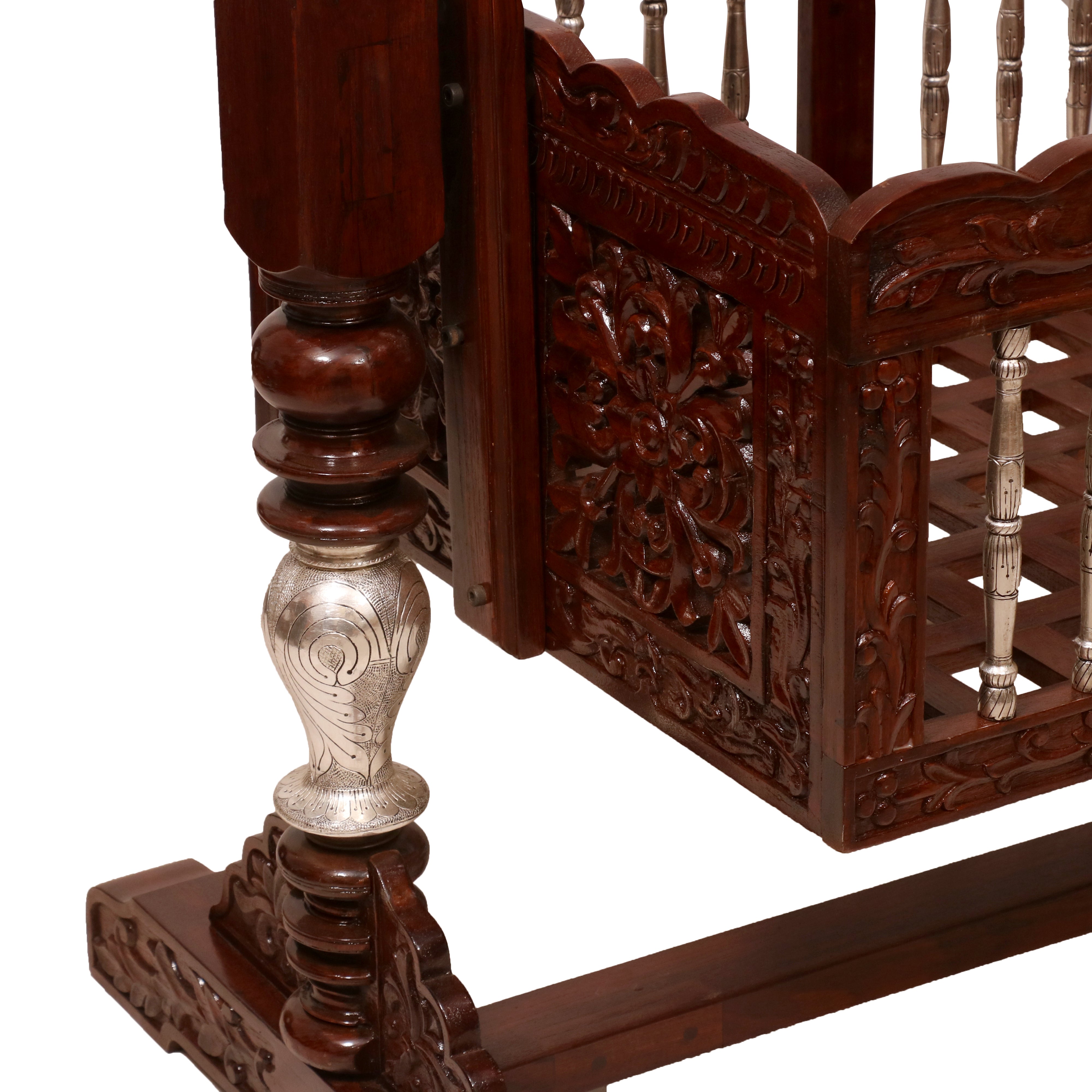 Intricately Carved Teak Wood Crib Cradle