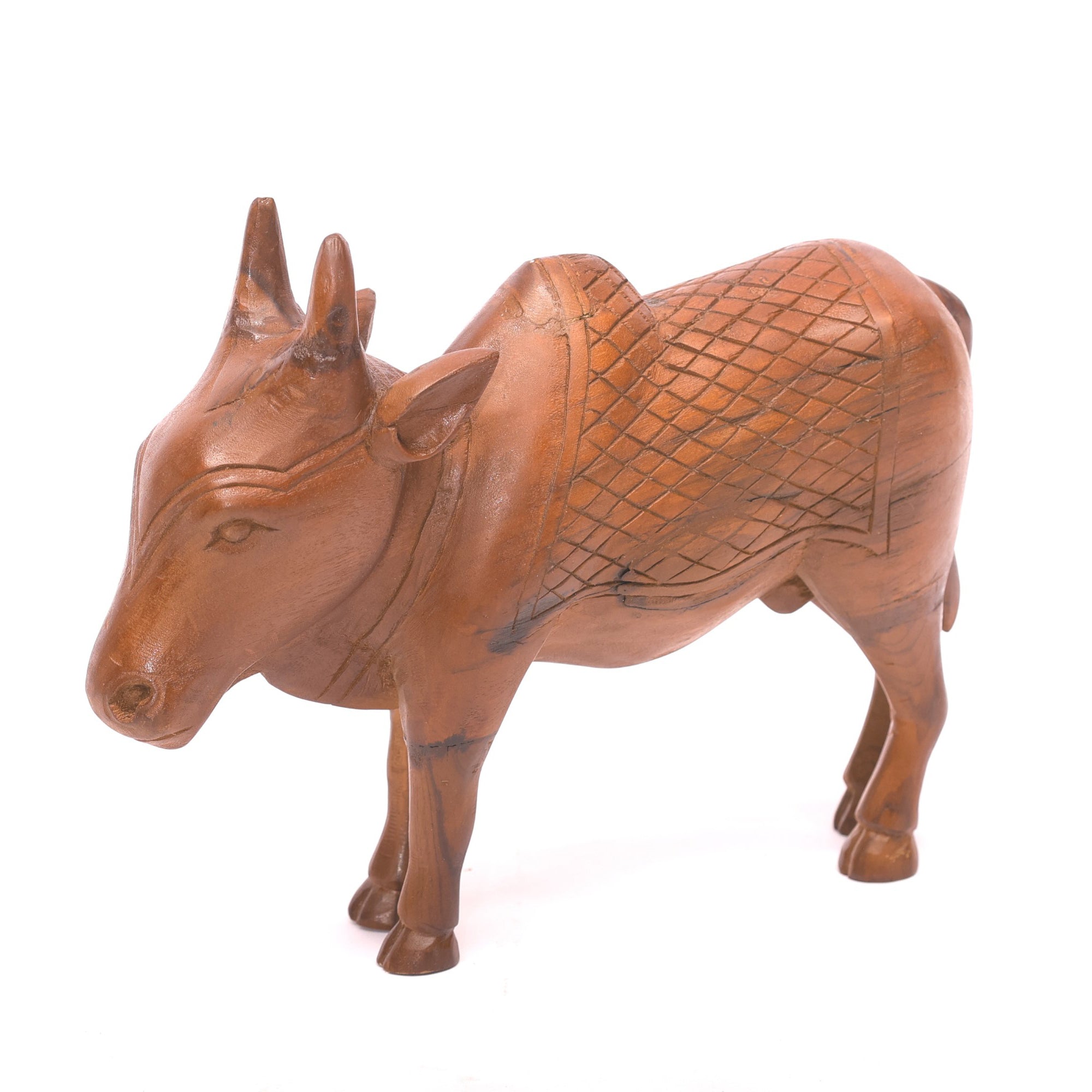 Wooden Intricate Majestic Cow Showpiece Animal Figurine