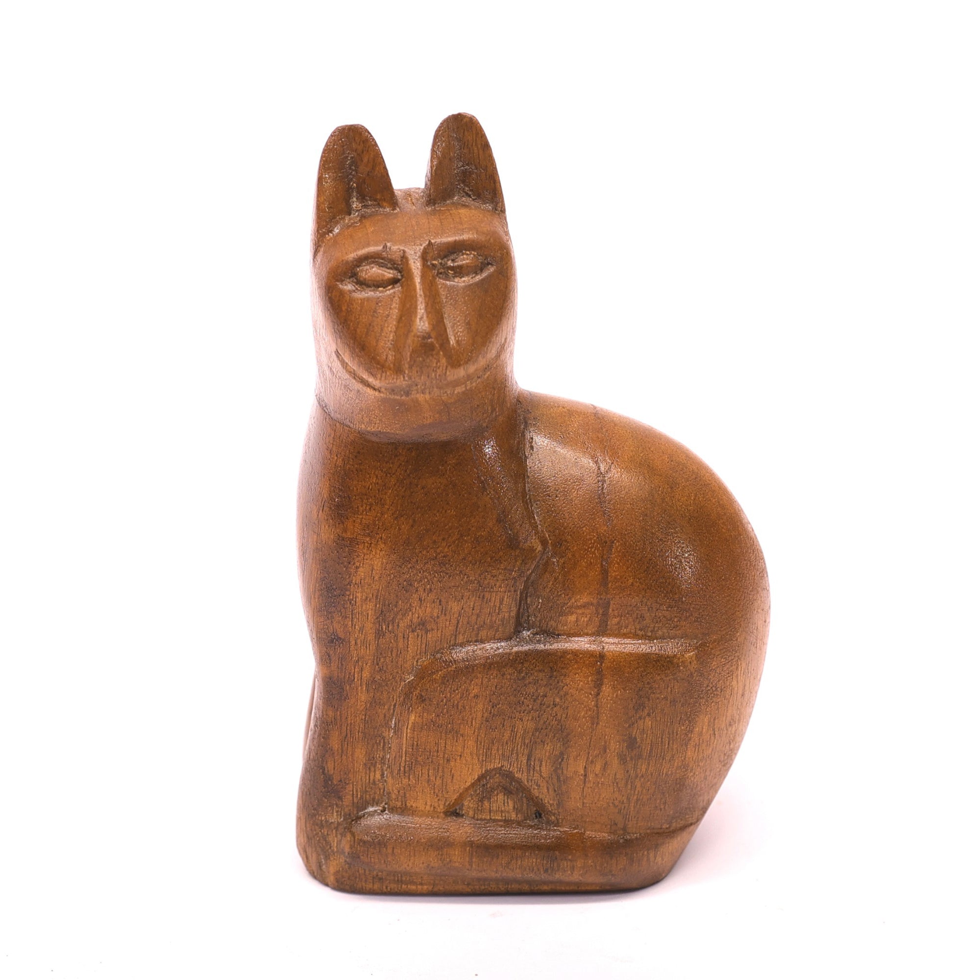 Carved Simple Wooden Cat Animal Figurine