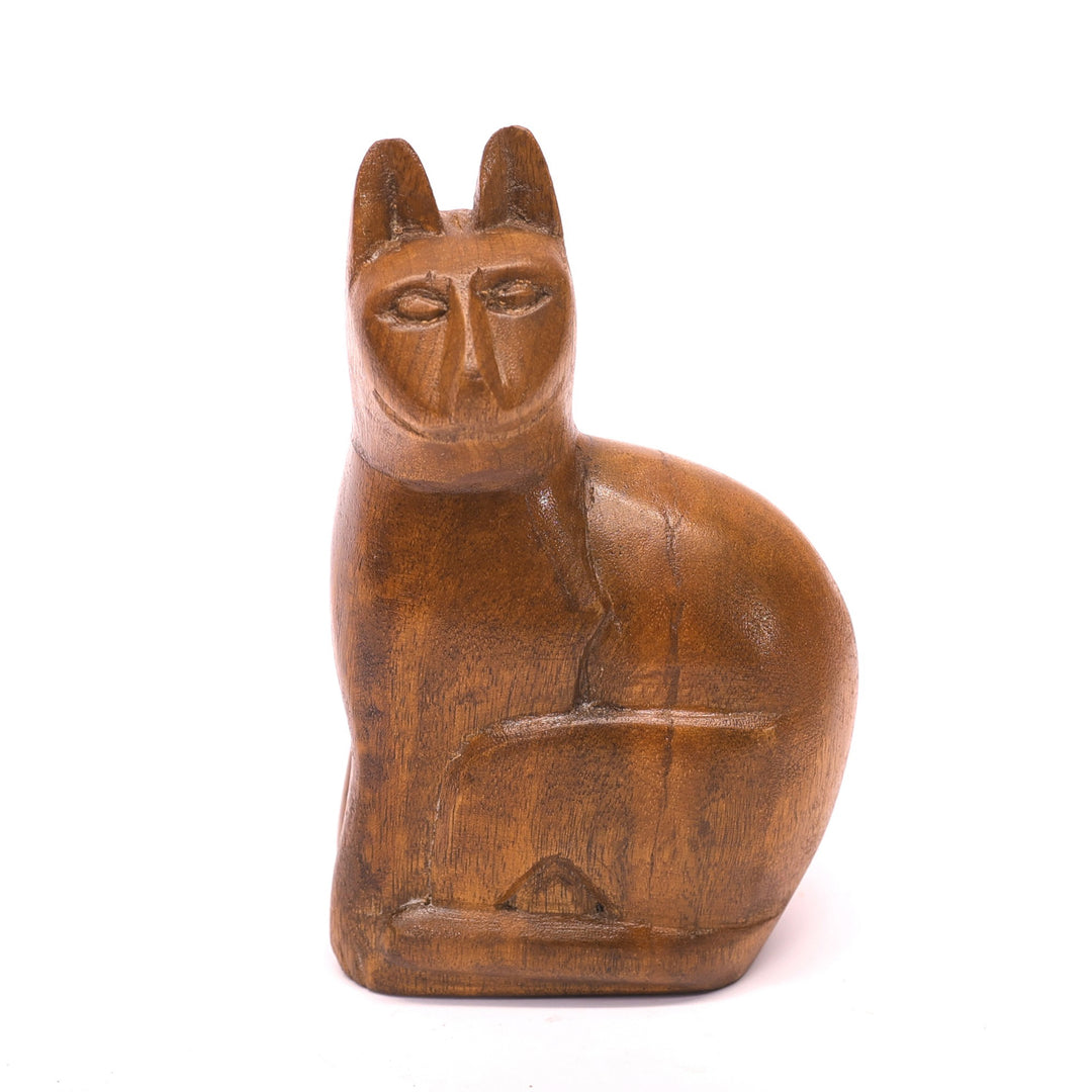 Carved Simple Wooden Cat Animal Figurine