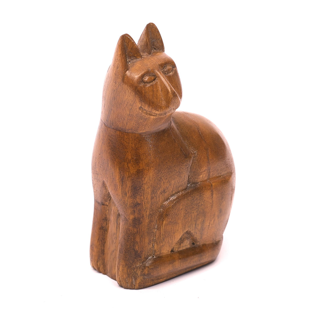 Carved Simple Wooden Cat Animal Figurine