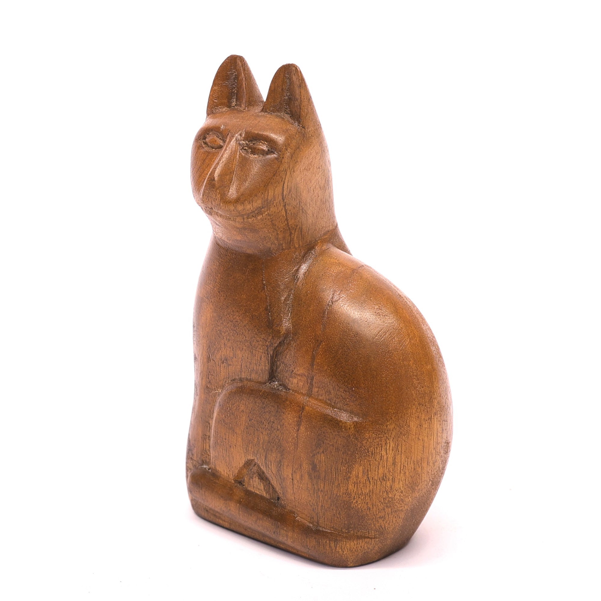 Carved Simple Wooden Cat Animal Figurine