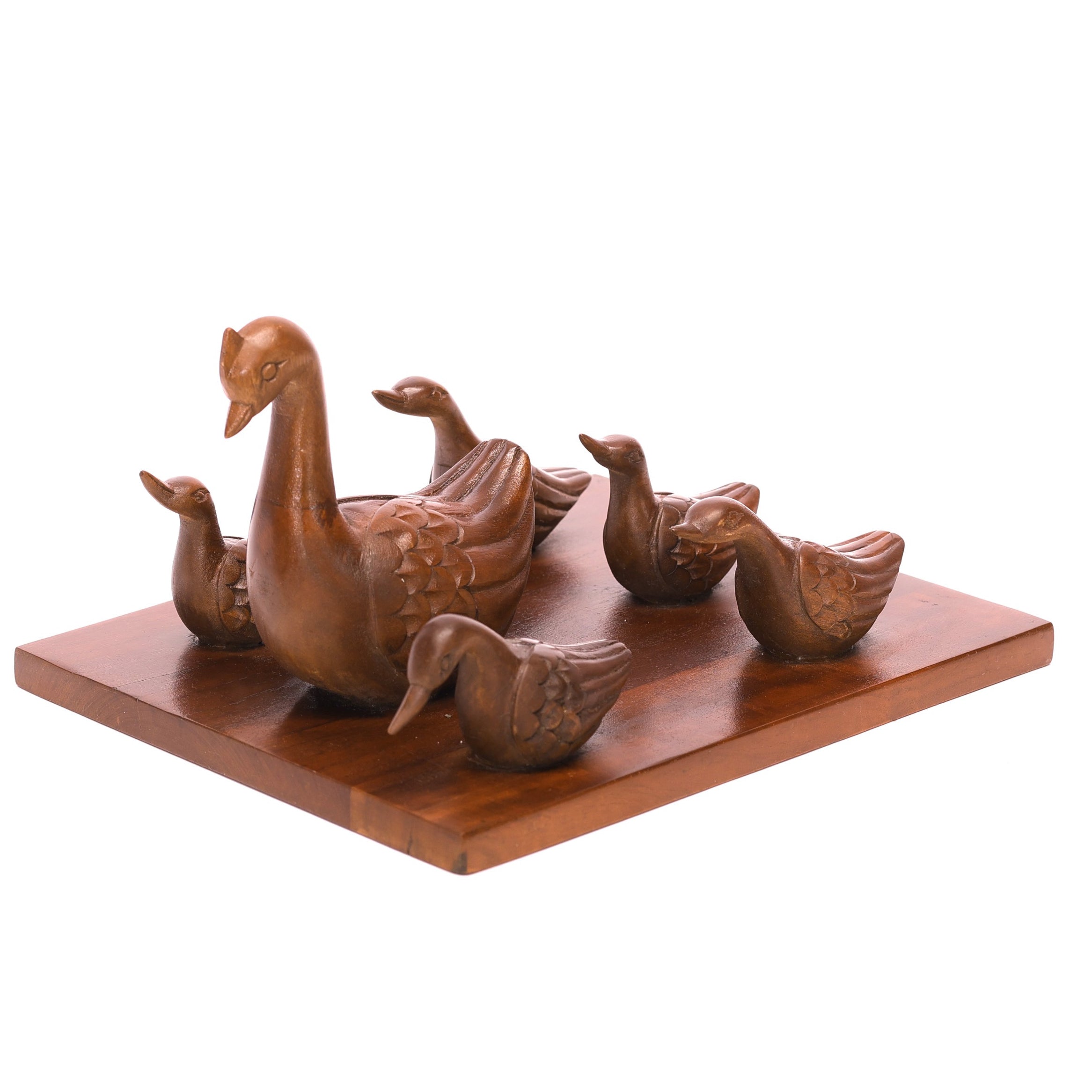 Wooden Swan Group Showpiece Animal Figurine