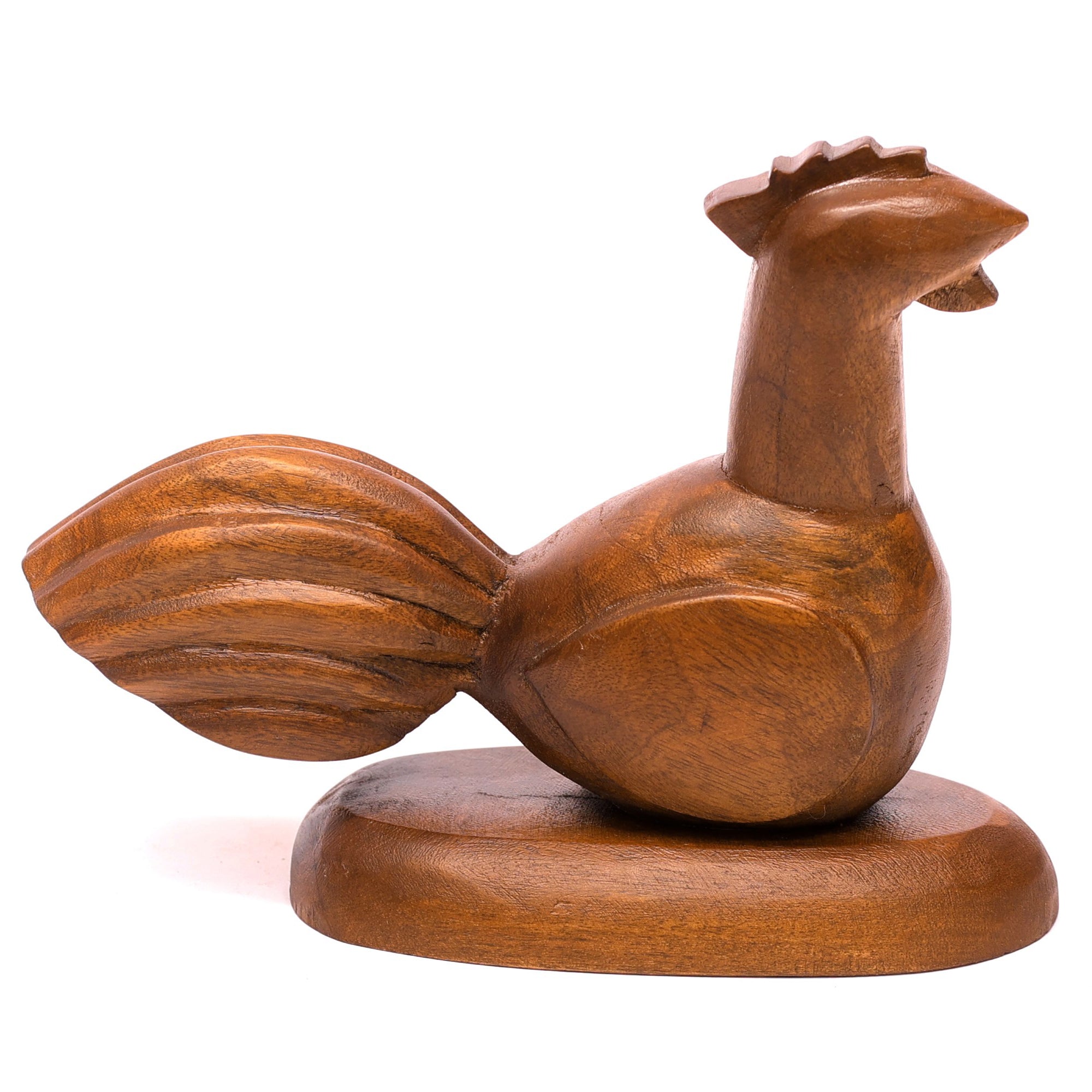 Playful Carved Wooden Rooster Animal Figurine