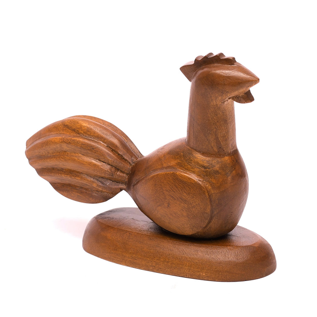 Playful Carved Wooden Rooster Figurine Animal Figurine